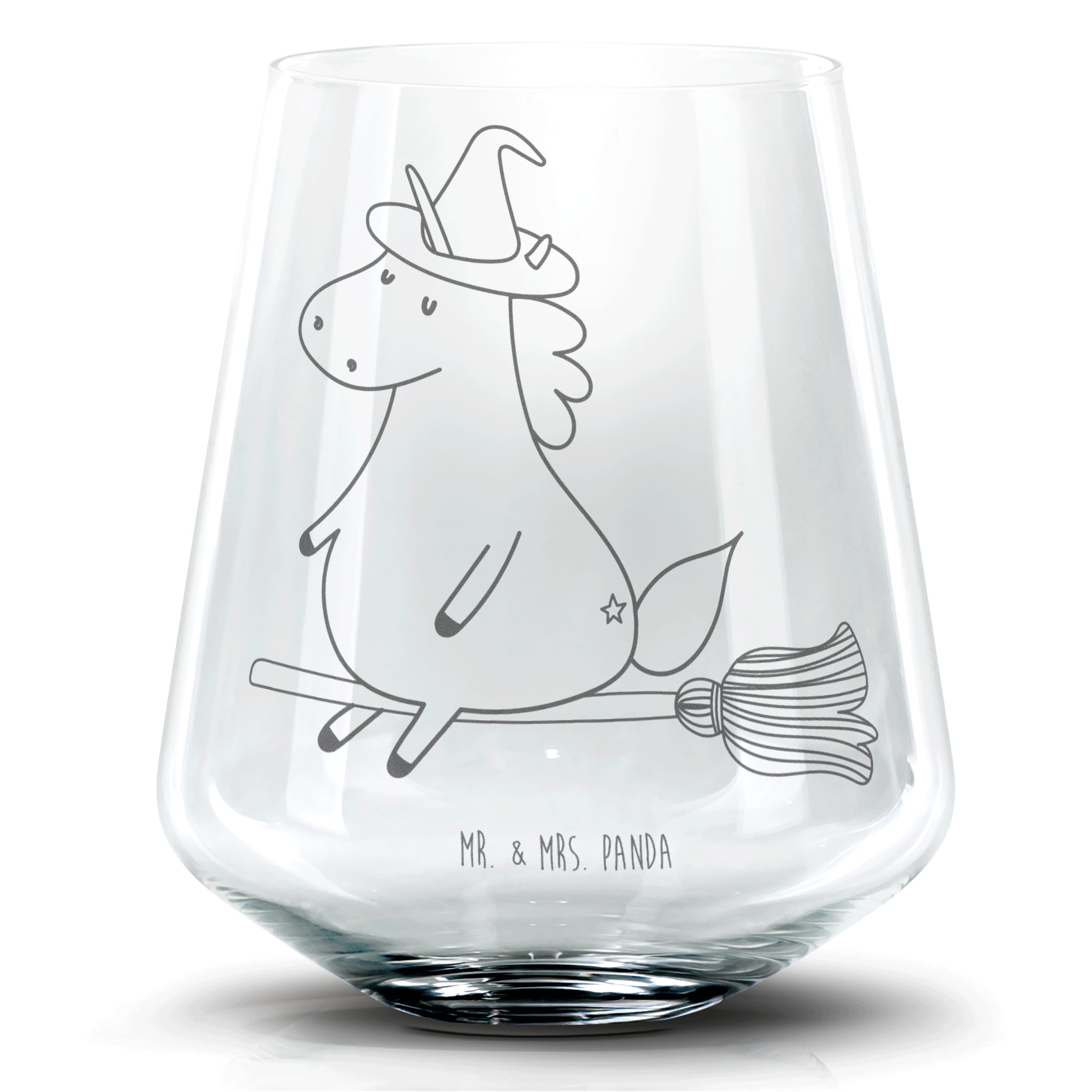 Mr. & Mrs. Panda Cocktailglas Einhorn Hexe - Transparent - Geschenk, Cocktailglas mit Gravur, Pegas, Premium Glas, Einzigartige Gravur