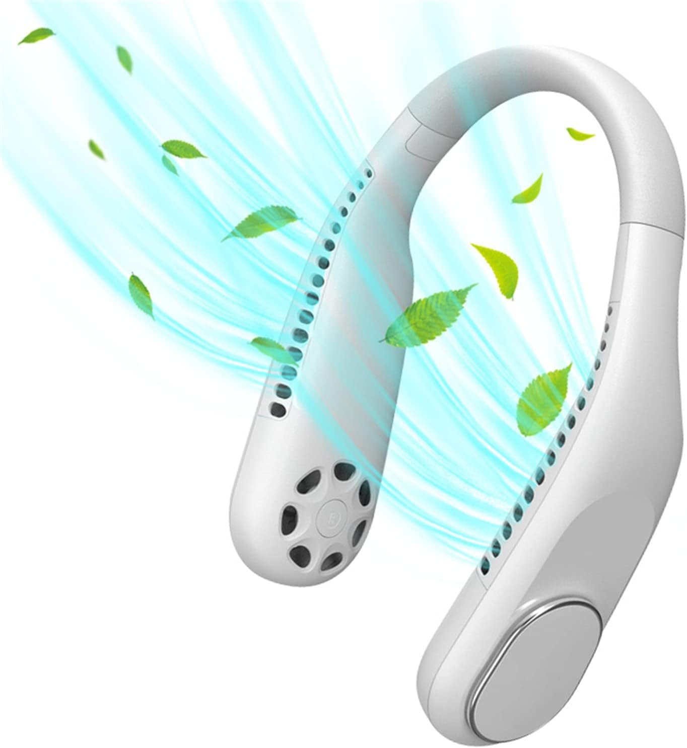 FELIXLEO Tischventilator Tragbarer Halsventilator,Blattlos Leise 4000mAh Akku Mini Lüfter, Weiß