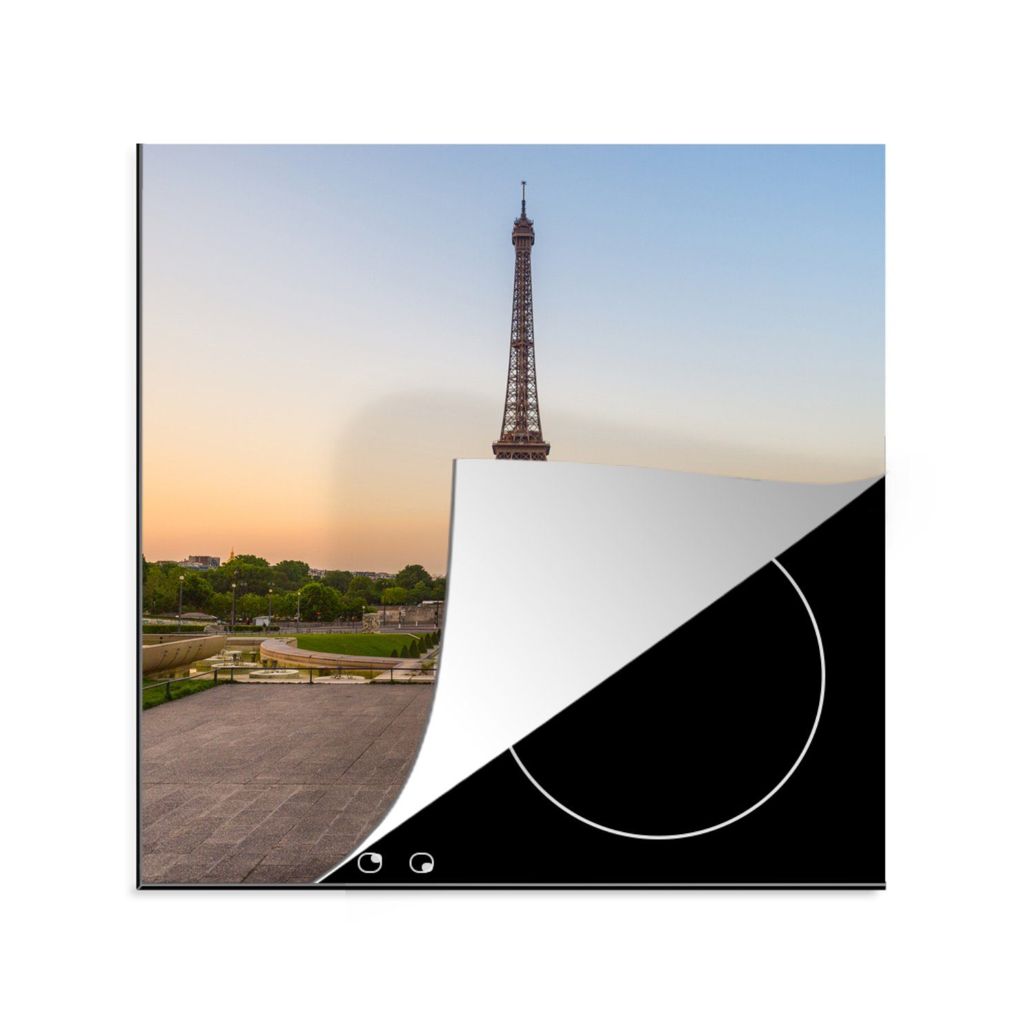MuchoWow Herdblende-/Abdeckplatte Eiffelturm bei Sonnenuntergang, Vinyl, (1 tlg), 78x78 cm, Ceranfeldabdeckung, Arbeitsplatte für küche