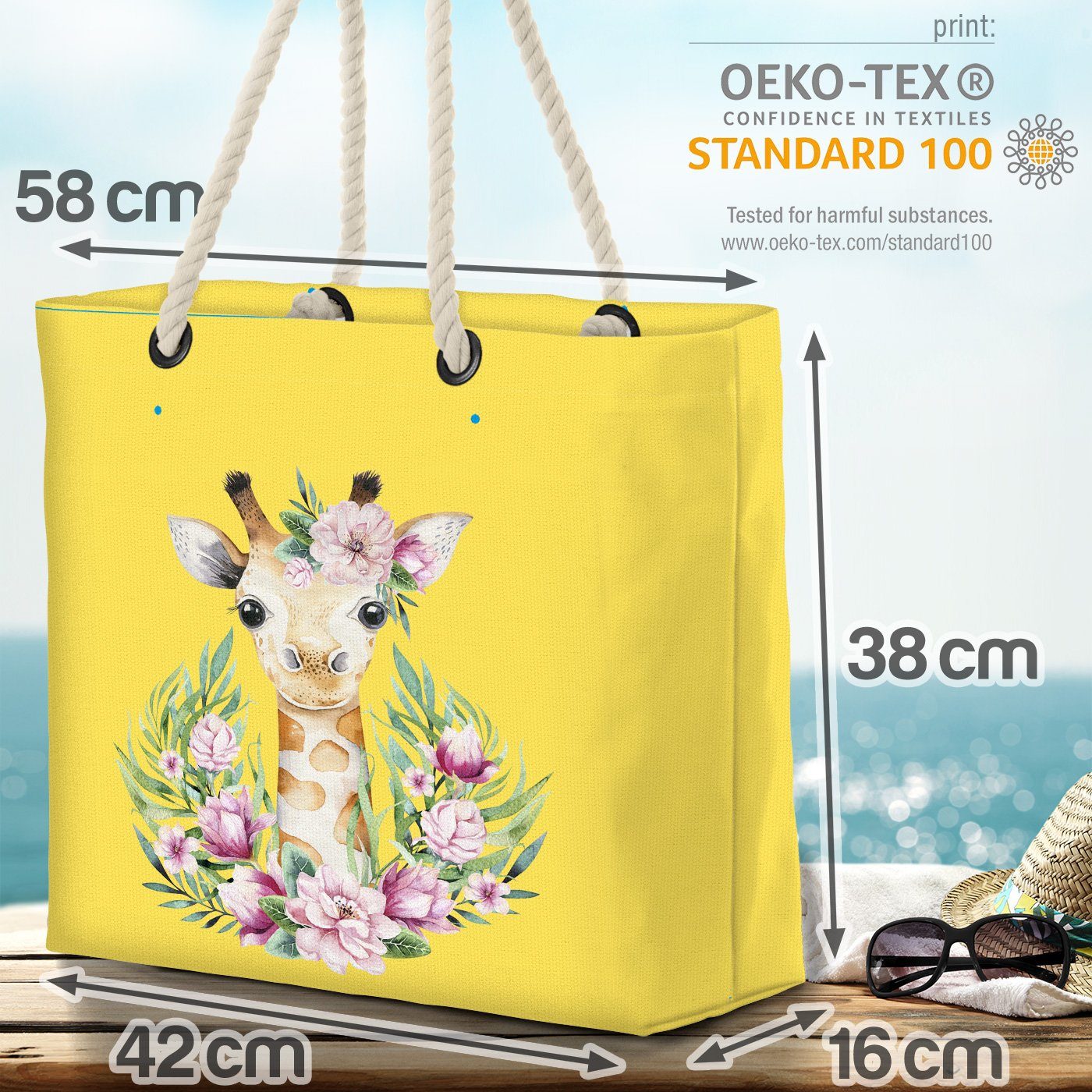 Blumen-Muster Giraffe Beach Strandtasche (1-tlg), Hawaiianische VOID Hawaii Baby-Giraffe Bag Afrika