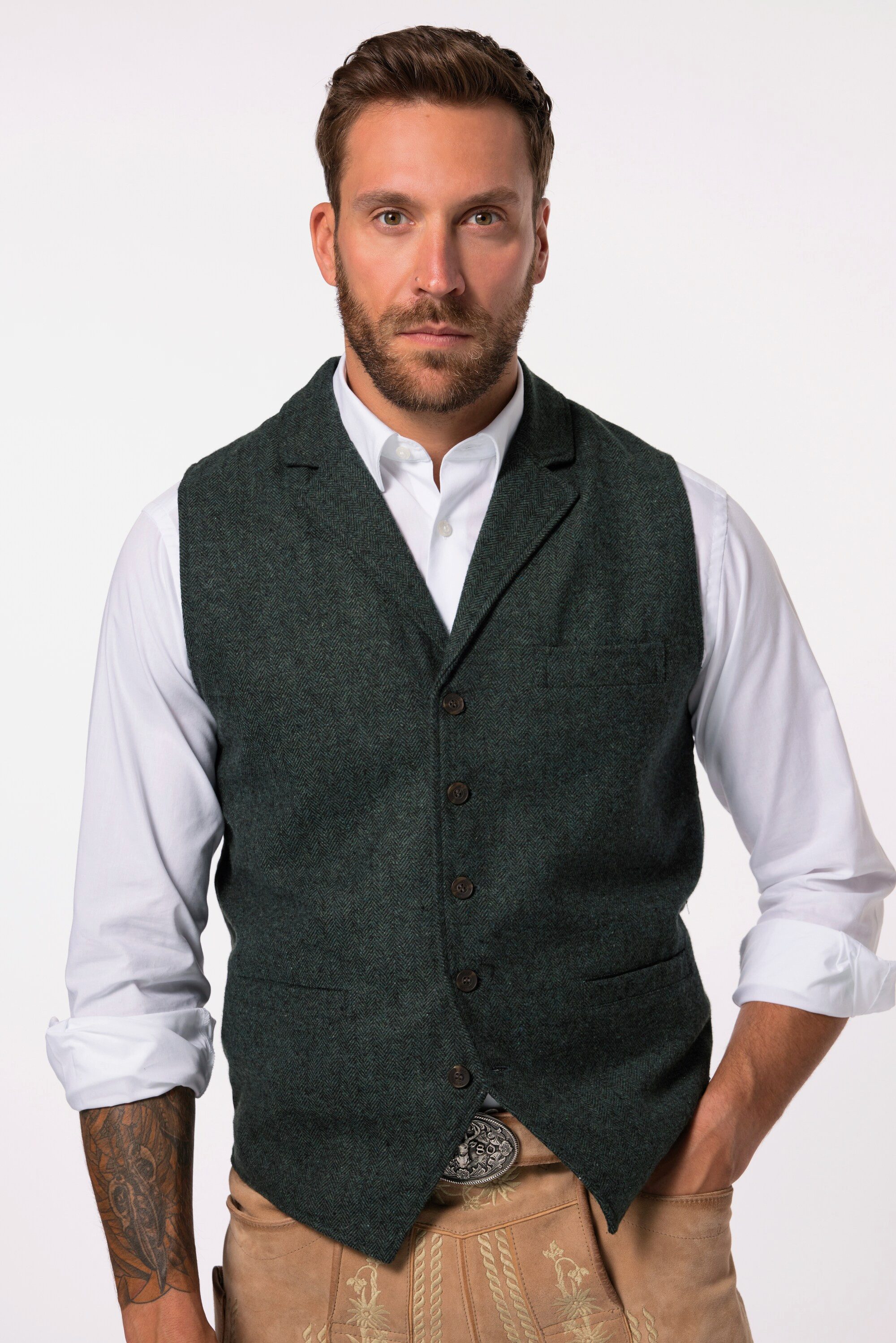 Steppweste JP 1880 Tweed-Weste FLEXNAMIC® Revers Strickrücken