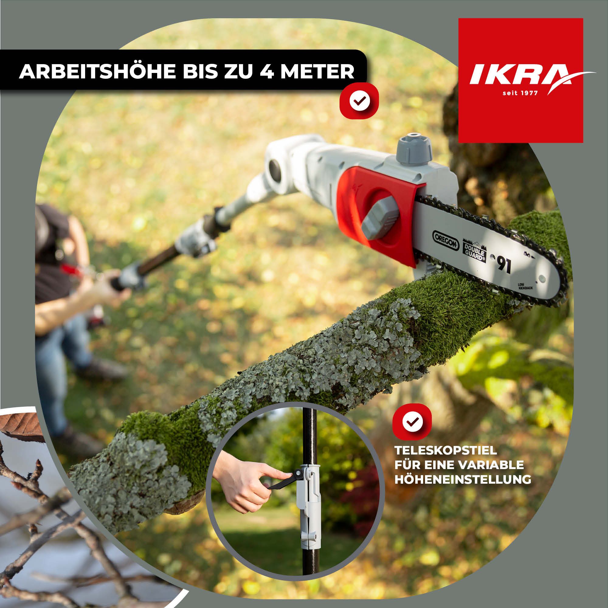 ikra GmbH Akku-Hochentaster ICPS 2020, bis 4 m Arbeitshöhe, (inkl. Akku & Ladegerät), 20 cm Sägelänge, bis 4m Arbeitshöhe, inkl. Ersatzkette – Bild 5 von 5