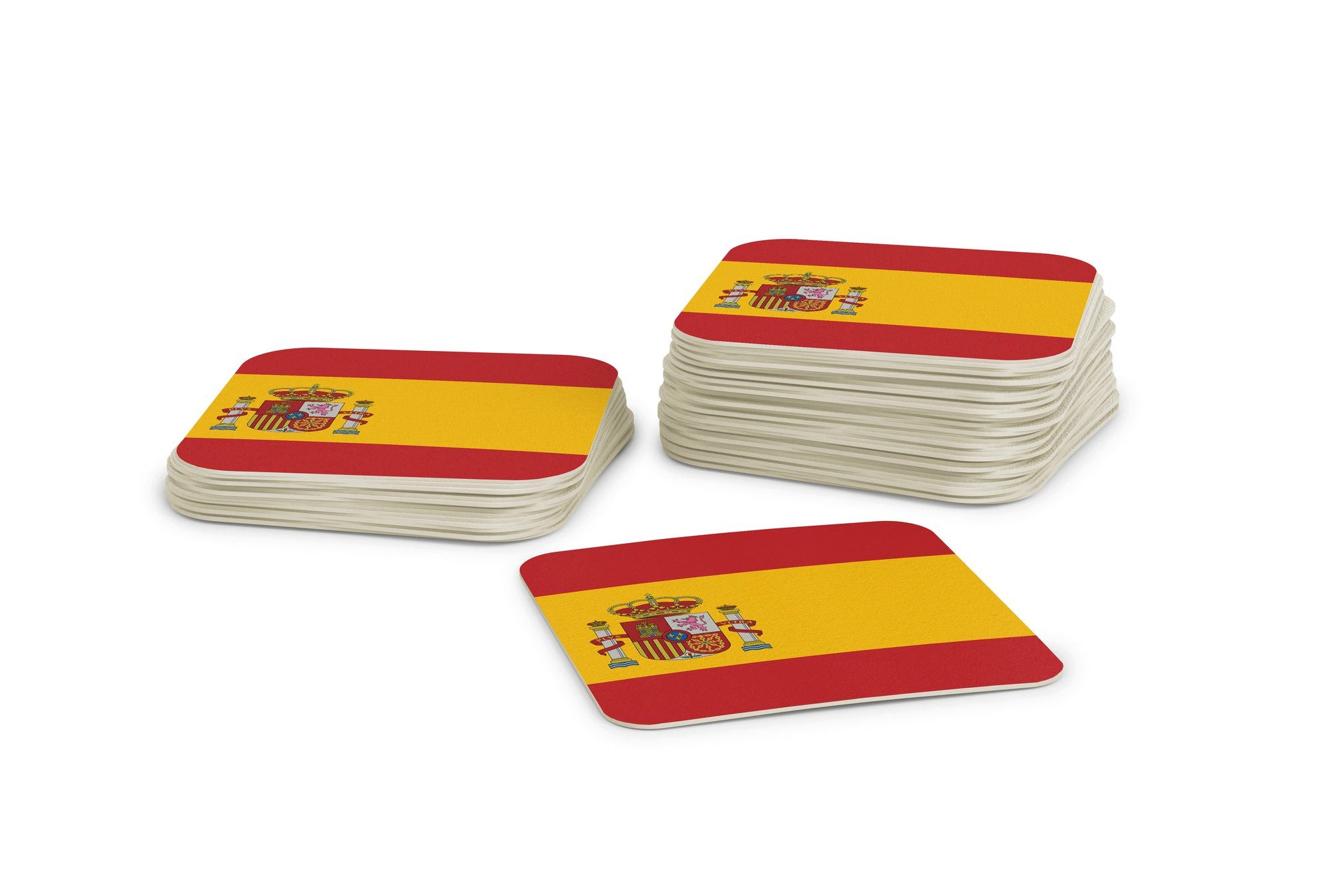 FLYERALARM Bierdeckel Untersetzer für Gläser I Spanien I 50 Stück I WM Tischdeko, WM Fußball Deko Public Viewing Länder 2026 Football Handball EM