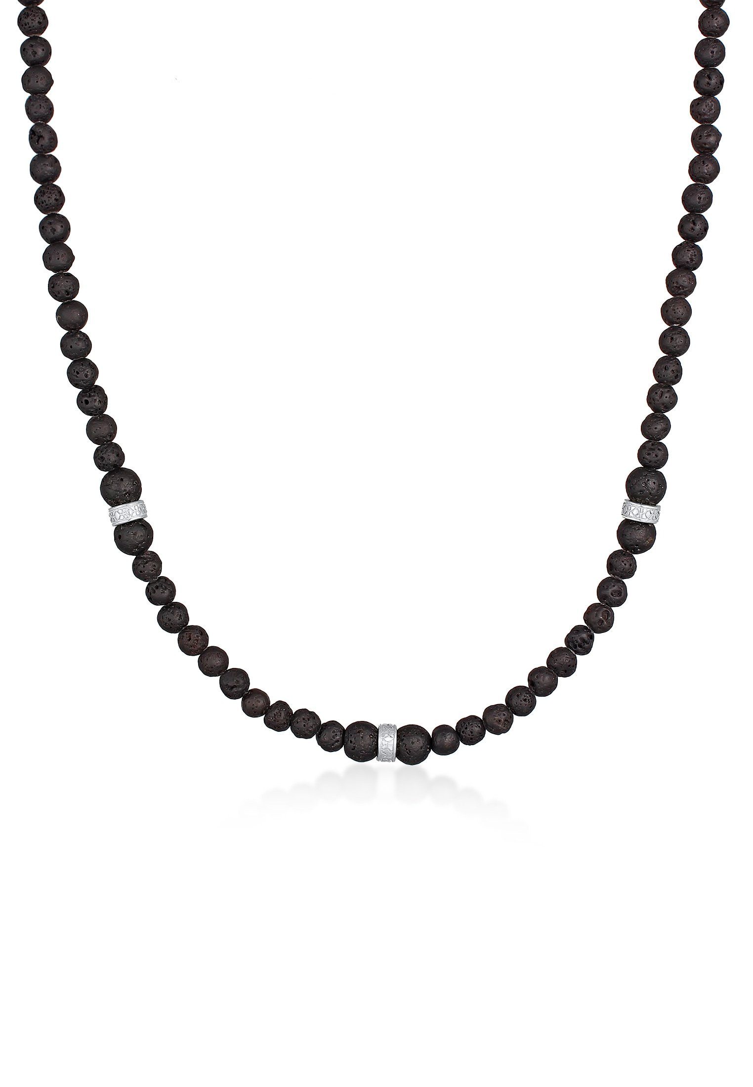 Kuzzoi Silberkette Lava Beads Vintage Surfer 925 Silber, Boho