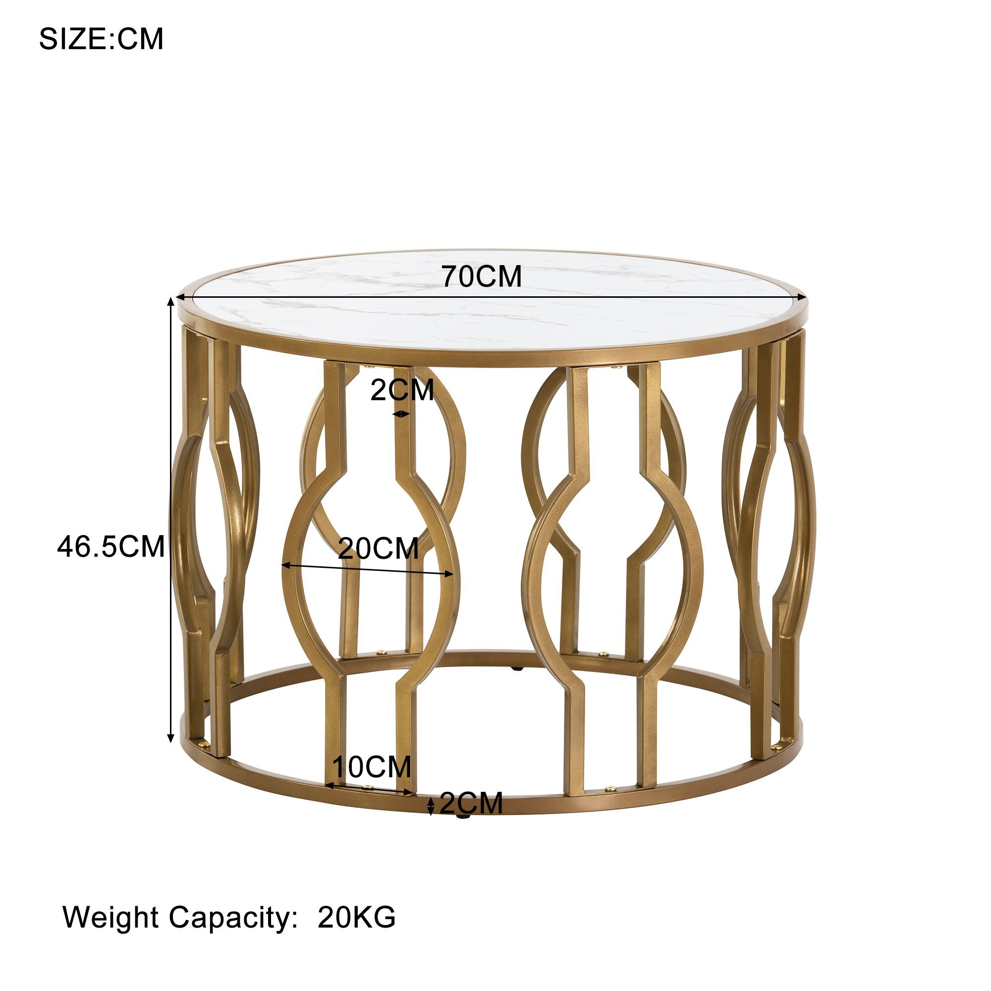 70*46.5cm), Sofatisch Metallrahmen Rund mit weißes Wohnzimmer golden Tisch Couchtisch OKWISH Beistelltisch Marmoroptik (Mamormuster Beistelltisch