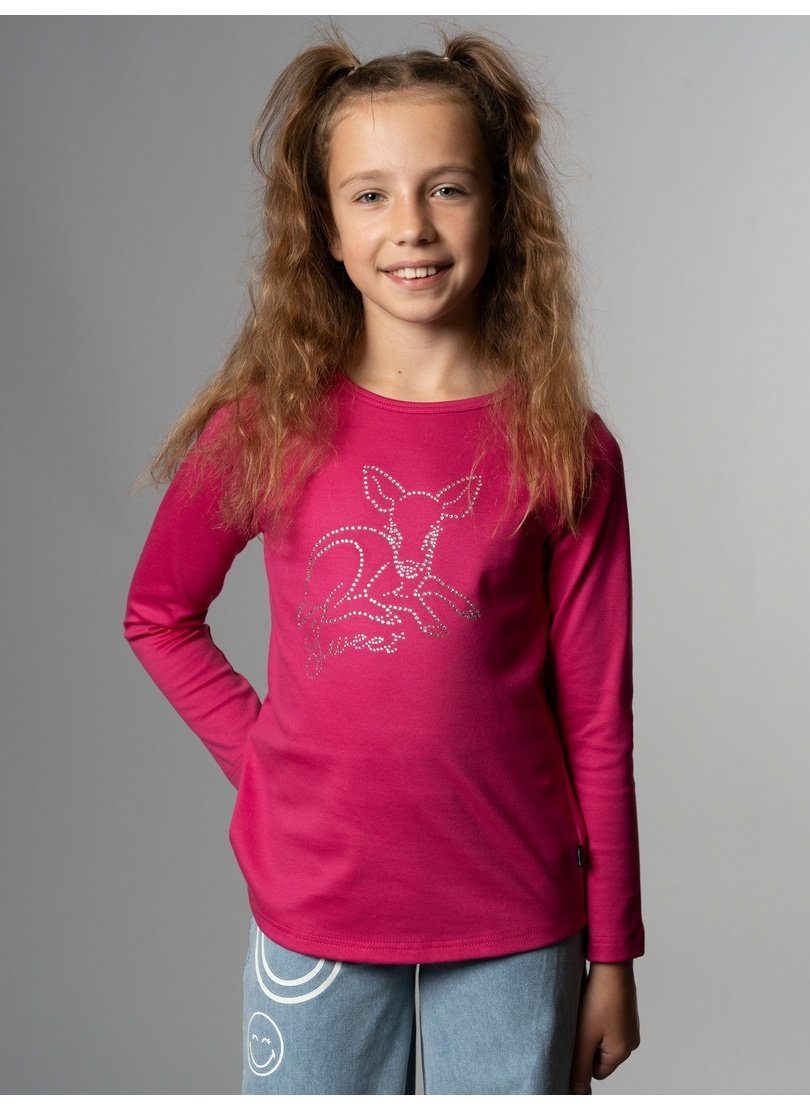 Trigema Sweatshirt TRIGEMA Langarmshirt mit süßem Reh-Glitzer-Print hibiskus