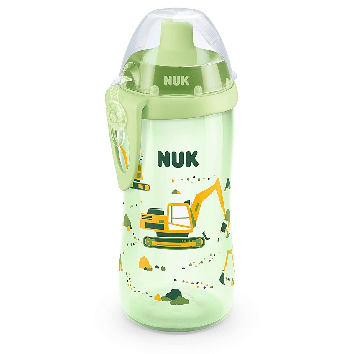 300ml, Trinkhalm, NUK (grün) Flexi Cup mit Babyflasche Bagger NUK Trinklernflasche