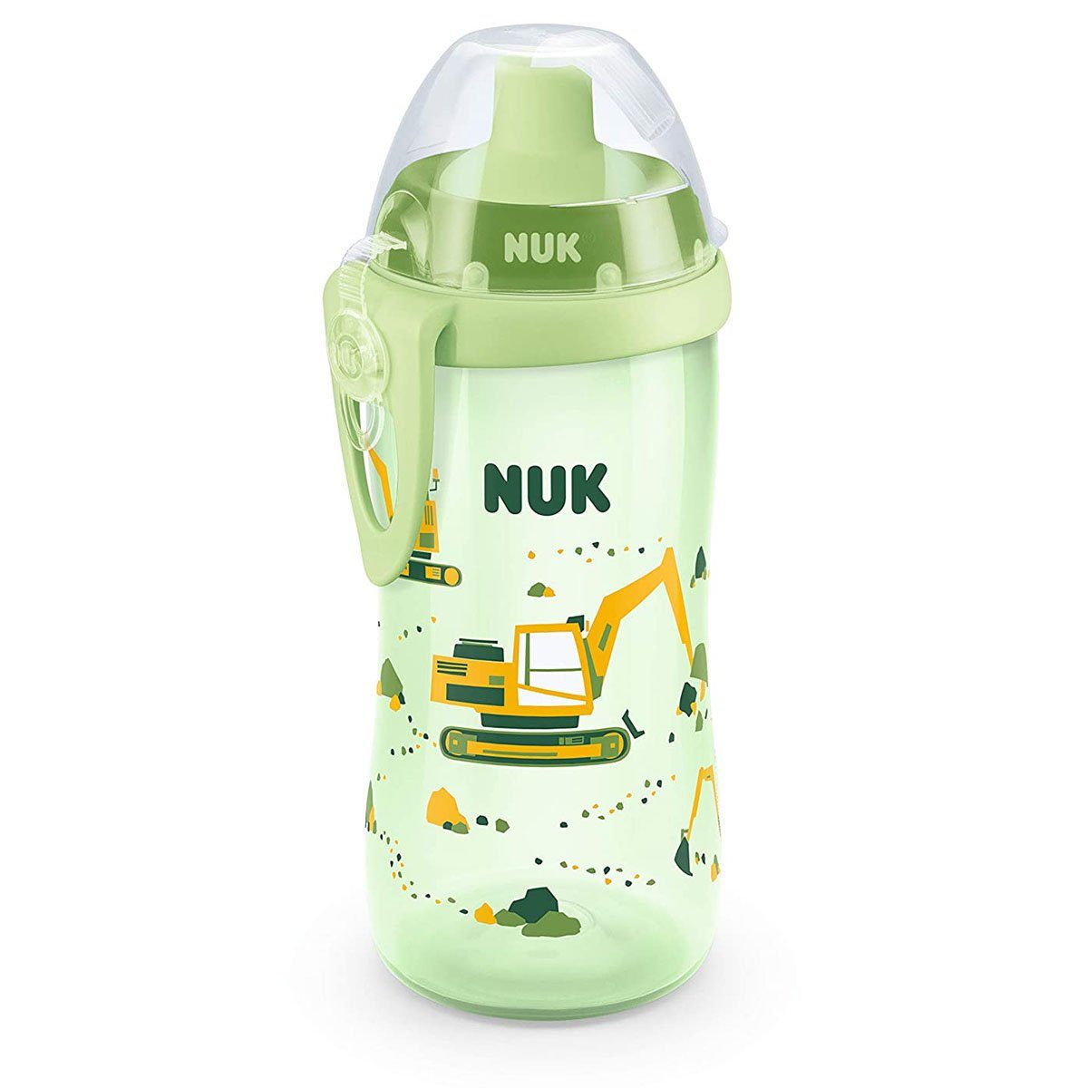 Babyflasche NUK Flexi Cup Trinklernflasche mit Trinkhalm, 300ml, Bagger (grün)