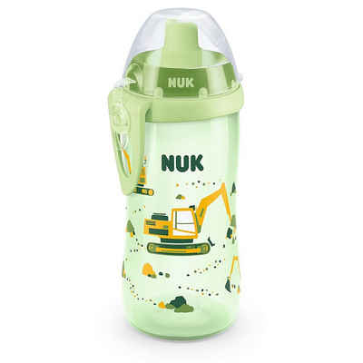 NUK Trinklernbecher NUK Flexi Cup Trinklernflasche mit Trinkhalm, 300ml, 12+ Monate, Bagger (grün)
