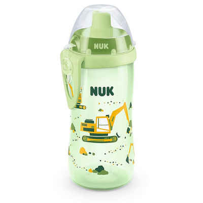 NUK Babyflasche NUK Flexi Cup Trinklernflasche mit Trinkhalm, 300ml, Bagger (grün)