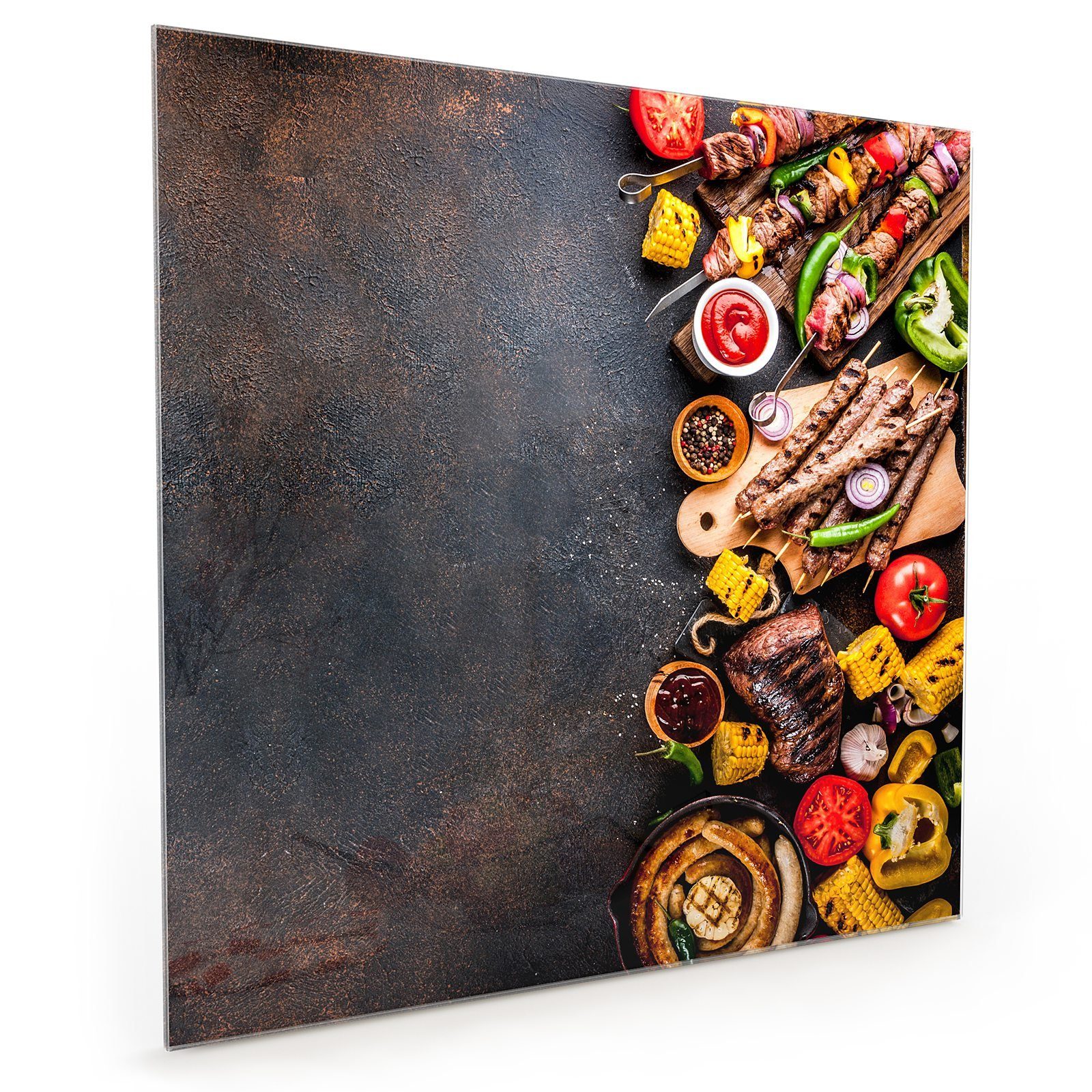 Küchenrückwand und Spritzschutz Fleisch Primedeco Küchenrückwand mit Motiv Glas Gemüse