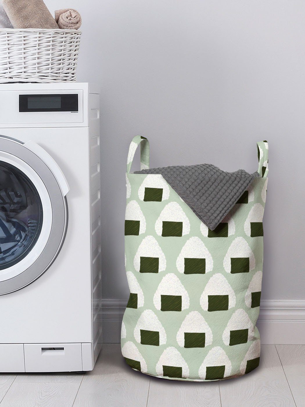 Abakuhaus Wäschesäckchen Wäschekorb mit Griffen Abstrakt Kordelzugverschluss Waschsalons, Reis-Kunst Onigiri für japanische