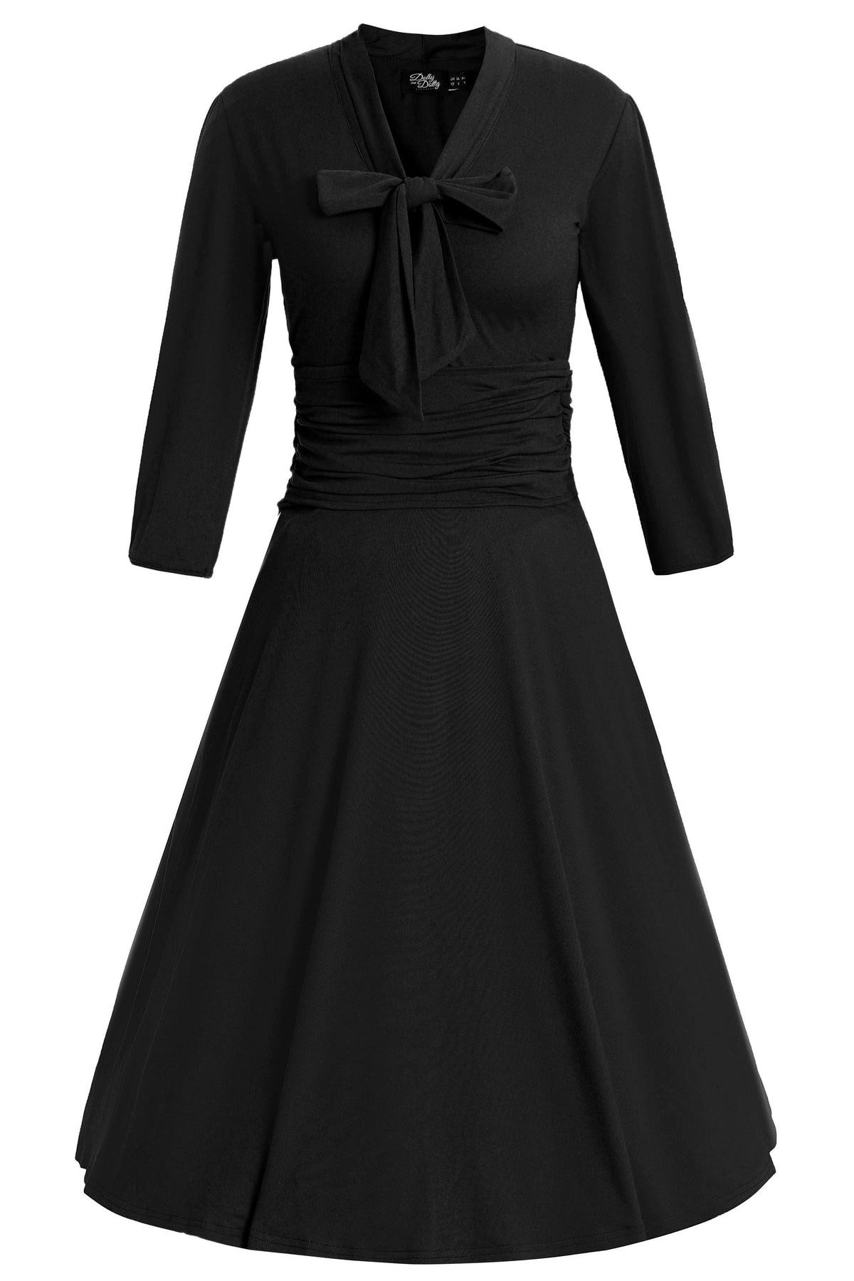 Dolly and Dotty A-Linien-Kleid Sandra Casual Bow Tie Schwarz Vintage Retro Rockabilly Jersey