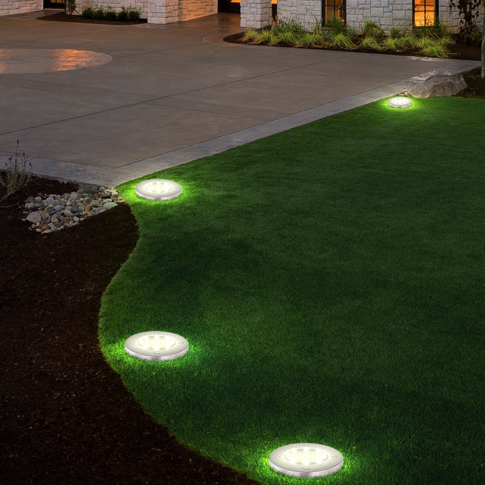 GLOBO LIGHTING LED Gartenstrahler, LED-Leuchtmittel fest verbaut, Kaltweiß, Tageslichtweiß, 4x LED Solar Bodenleuchte Außenleuchte Steckleuchte mit Erdspieß