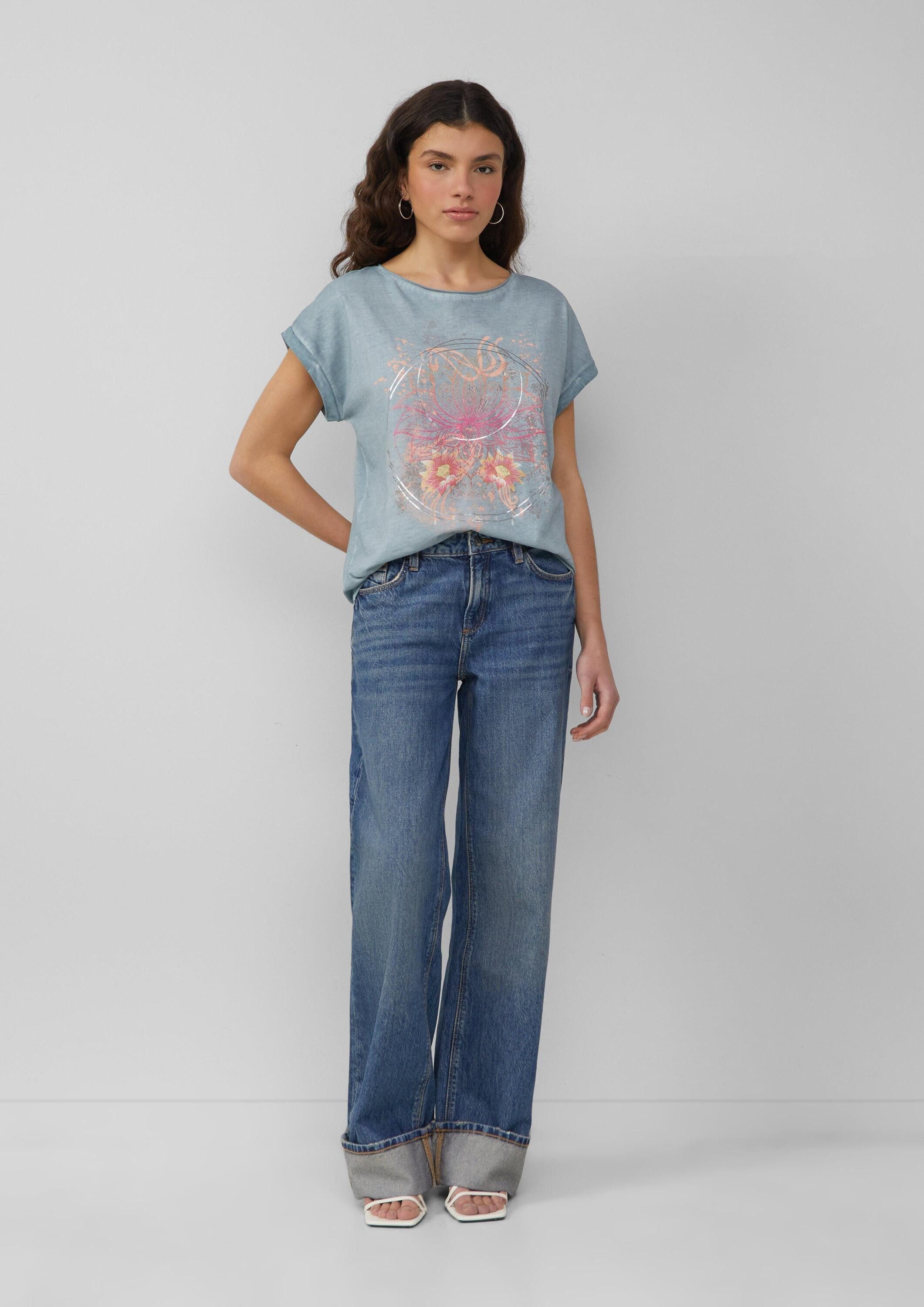 QS Kurzarmshirt T-Shirt Oversize-Shirt in gewaschener Optik mit Frontprint