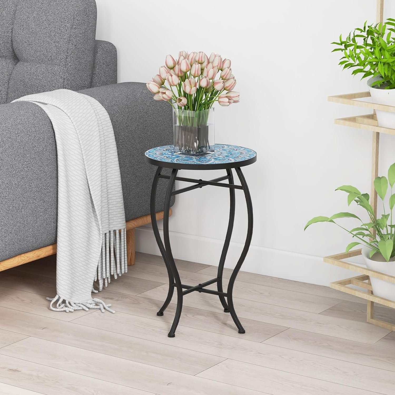 KOMFOTTEU Gartentisch Mosaik Beistelltisch, mit Metallgestell, günstig online kaufen