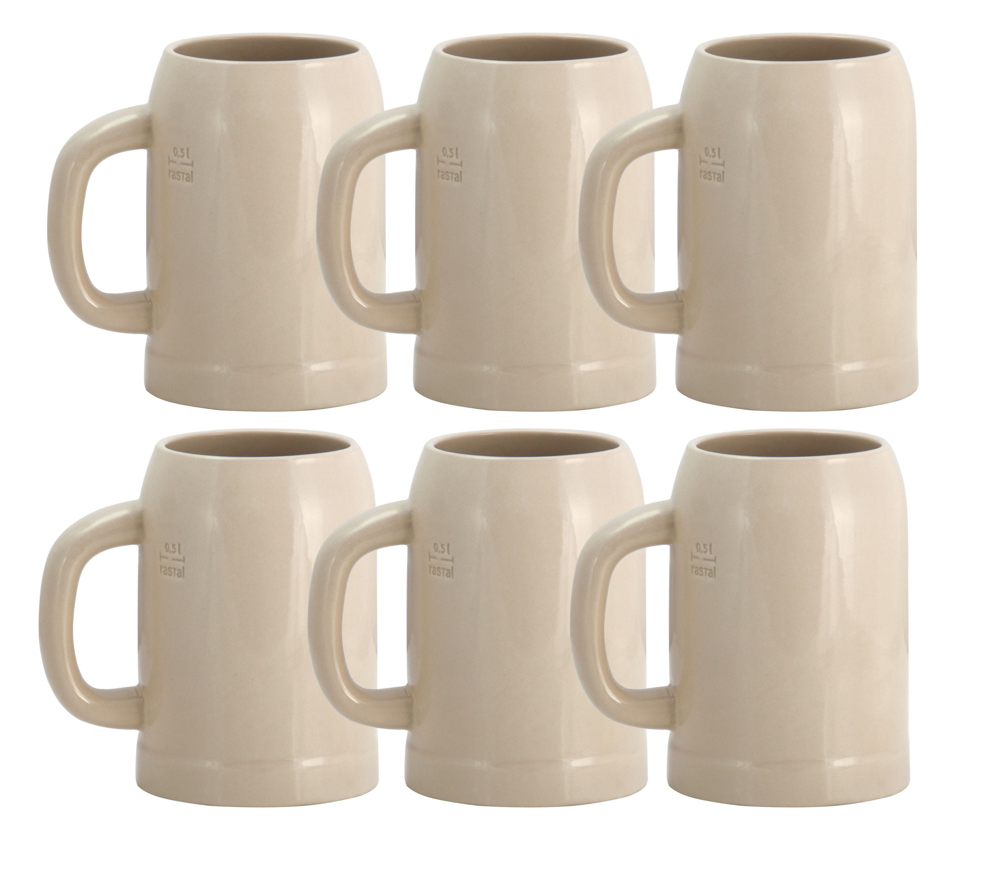 rastal Bierglas 6er Set Grenzauer-Bierkrug Humpen 0,5 Liter mit Eichstrich Steinkrug, Steingut
