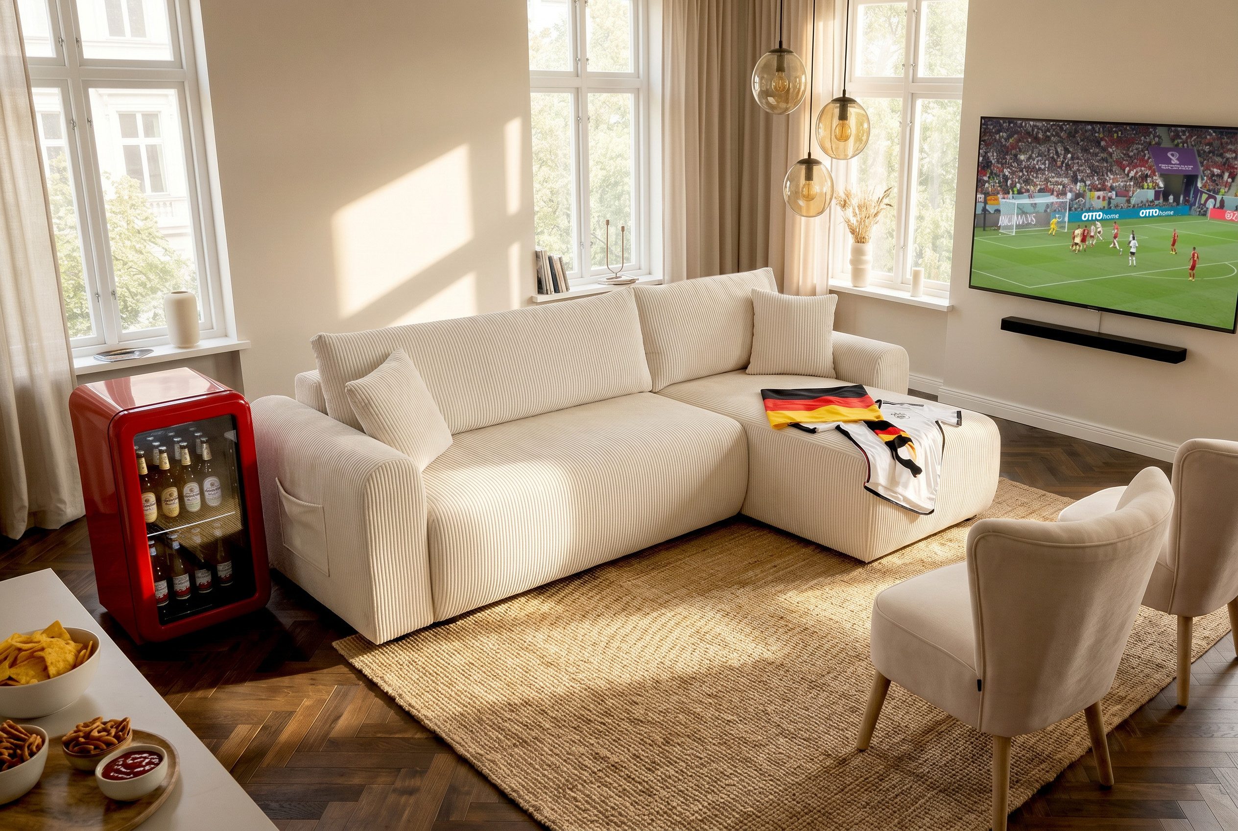 OTTO home Ecksofa JONAA L-Form, 241cm - OTTO. Verlässliche Qualität., Schlaffunktion(133/200), Bettkasten, Cord, Struktur, Unser Tiefpreis