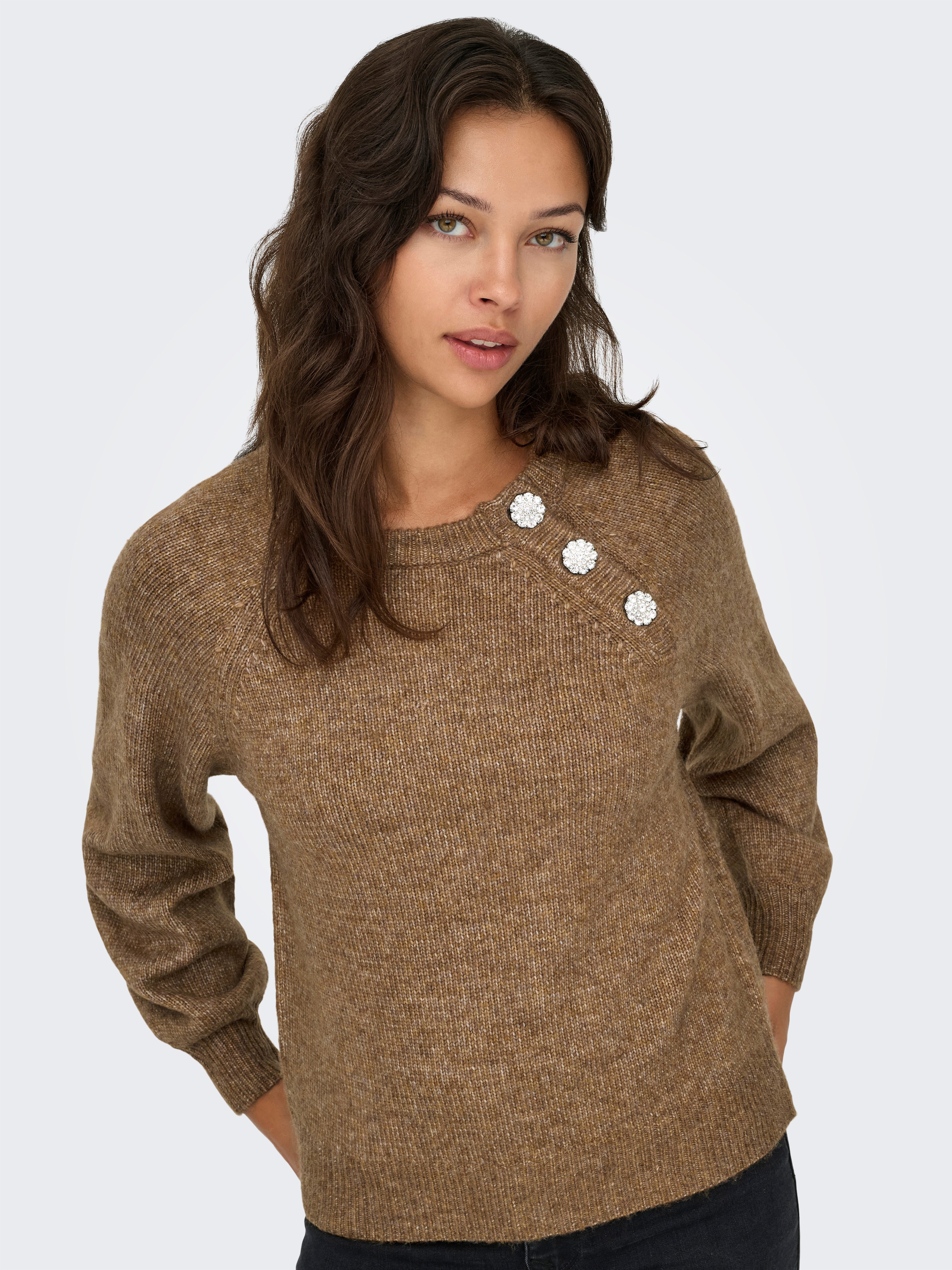 ONLY Strickpullover ONLLAUREN LIFE LS O-NECK BUTTON KNT