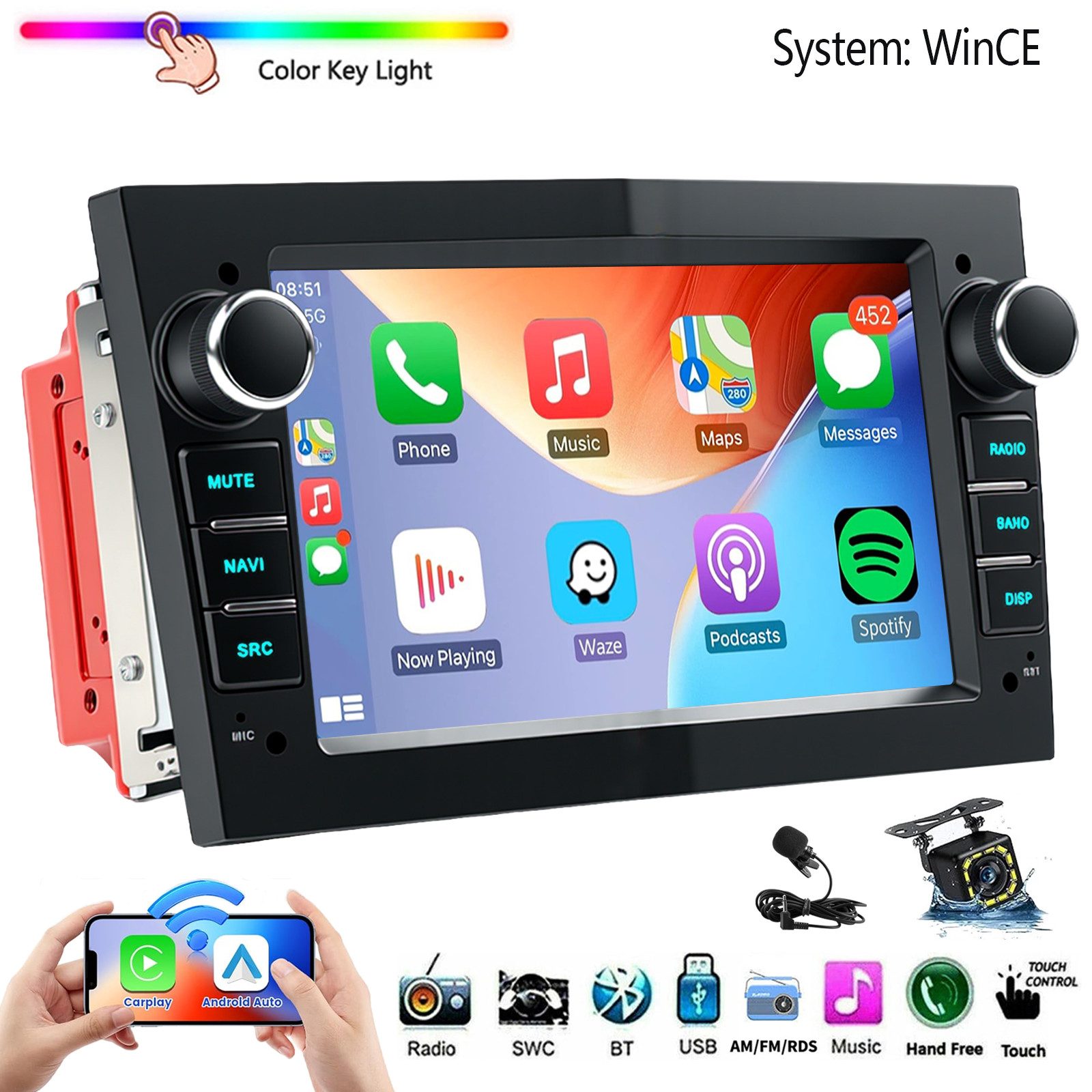 ESSGOO 7'' Android 15/WinCE für Opel Astra H/Corsa C/D/Vectra C/Zafira h 2DIN Autoradio (RDS, 4+64GB(optional), DAB (optional), FM, DAB+ (optional), SWC, Apple Carplay Android Auto GPS Navi WIFI BT EQ)