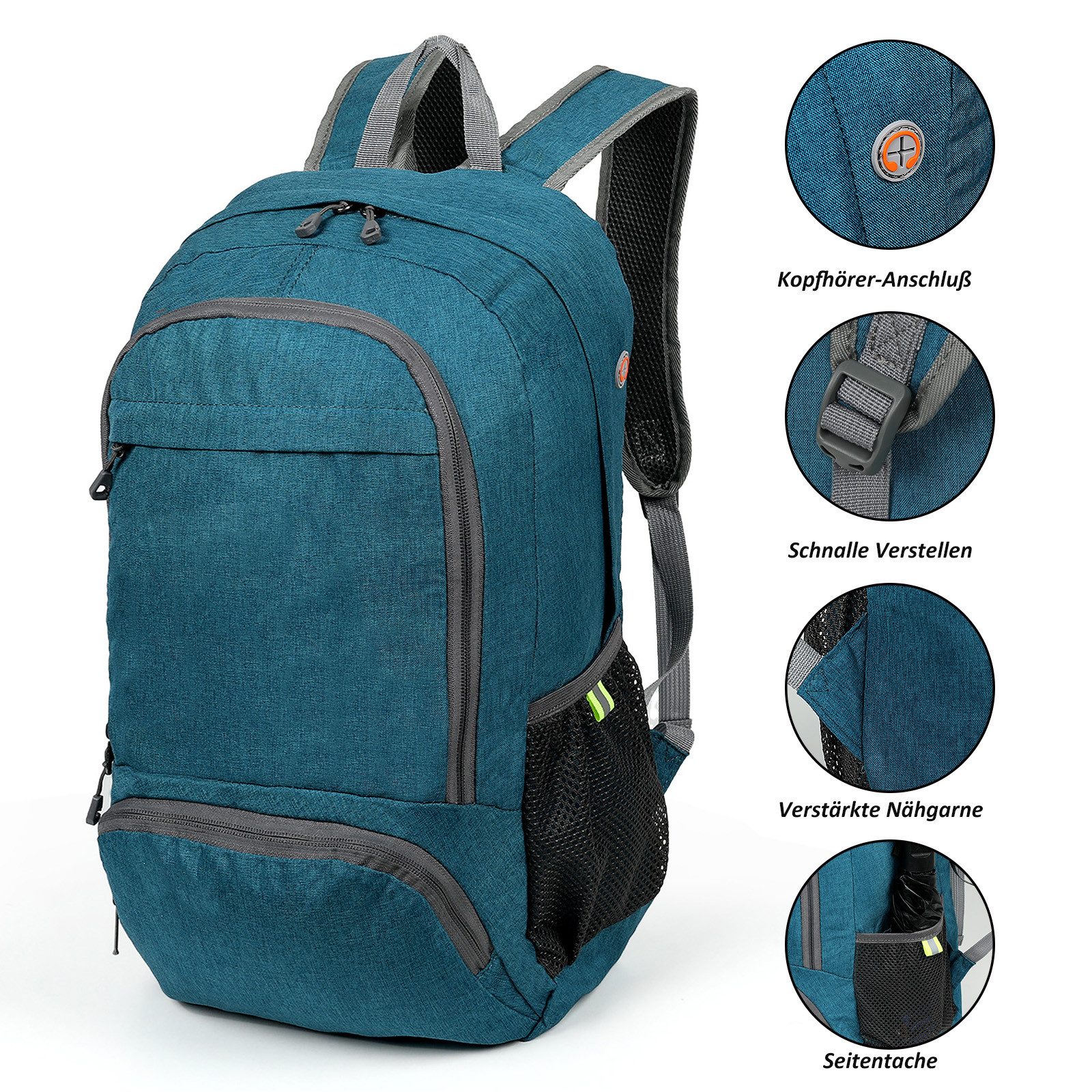 TAN.TOMI Wanderrucksack 23L Rucksack Leicht Faltbarer Reiserucksack Seitentaschen, Für Radfahren, Klettern, Bergsteigen und Reisen Sport