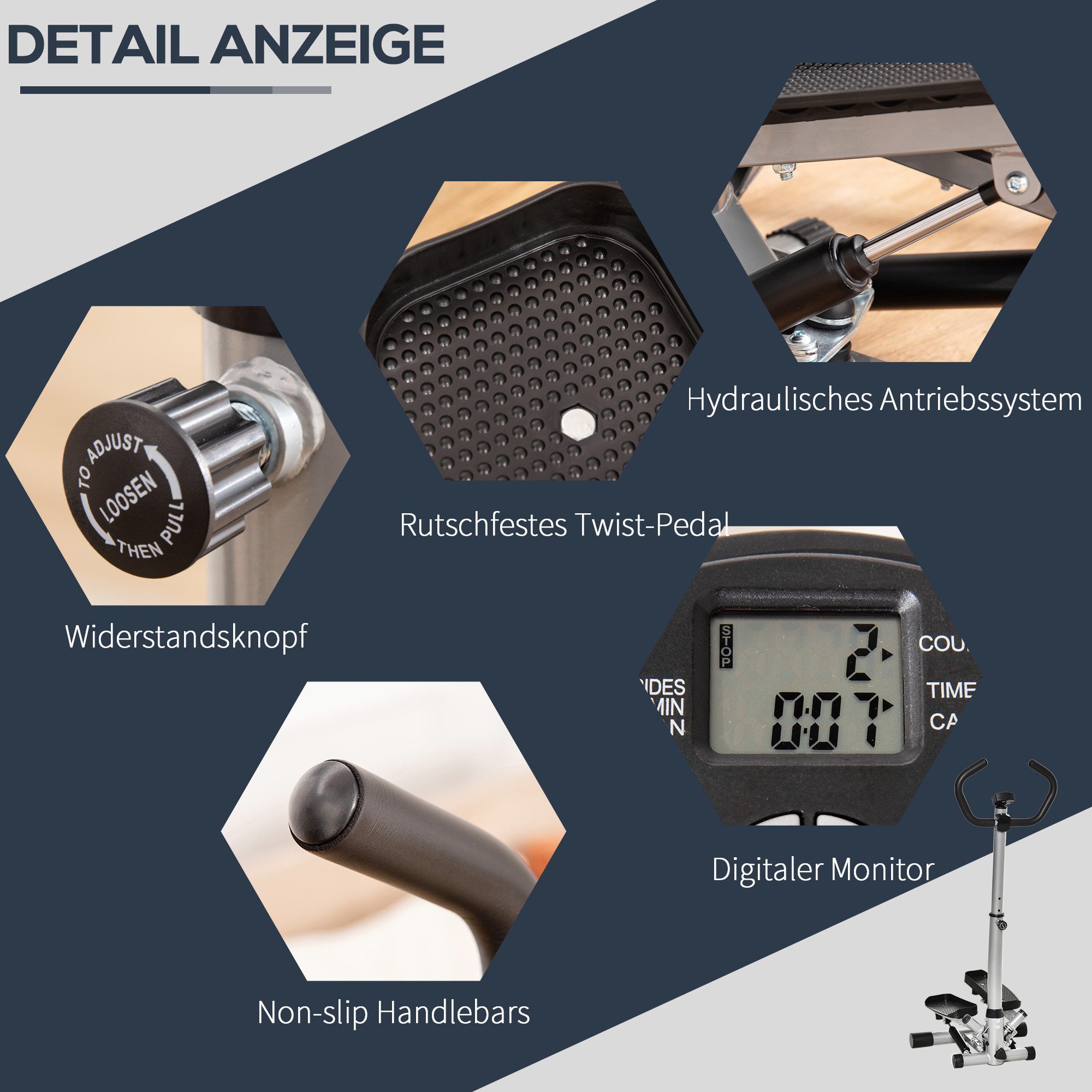 BAYMATE Stepper Heimtrainer Fitnessgerät mit Handgriff für Bein- und Po-Training (LCD-Bildschirm, verstellbare Geschwindigkeit)