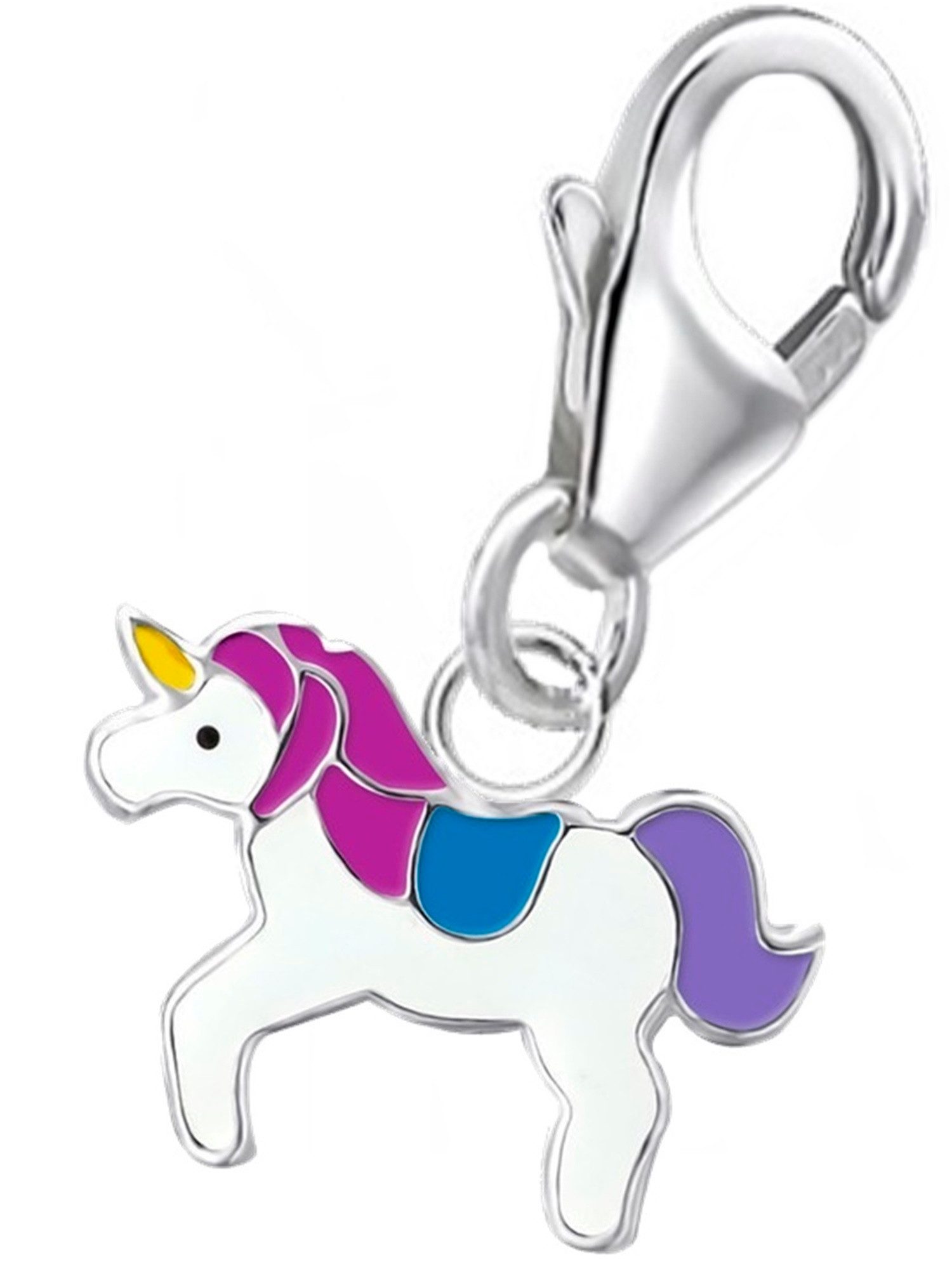 Goldene Hufeisen Charm-Einhänger Einhorn Pferd Karabiner Charm 925 Sterling Silber Kinder, 925 Sterling Silber mit emaile Silberschmuck für Armband für Kinder