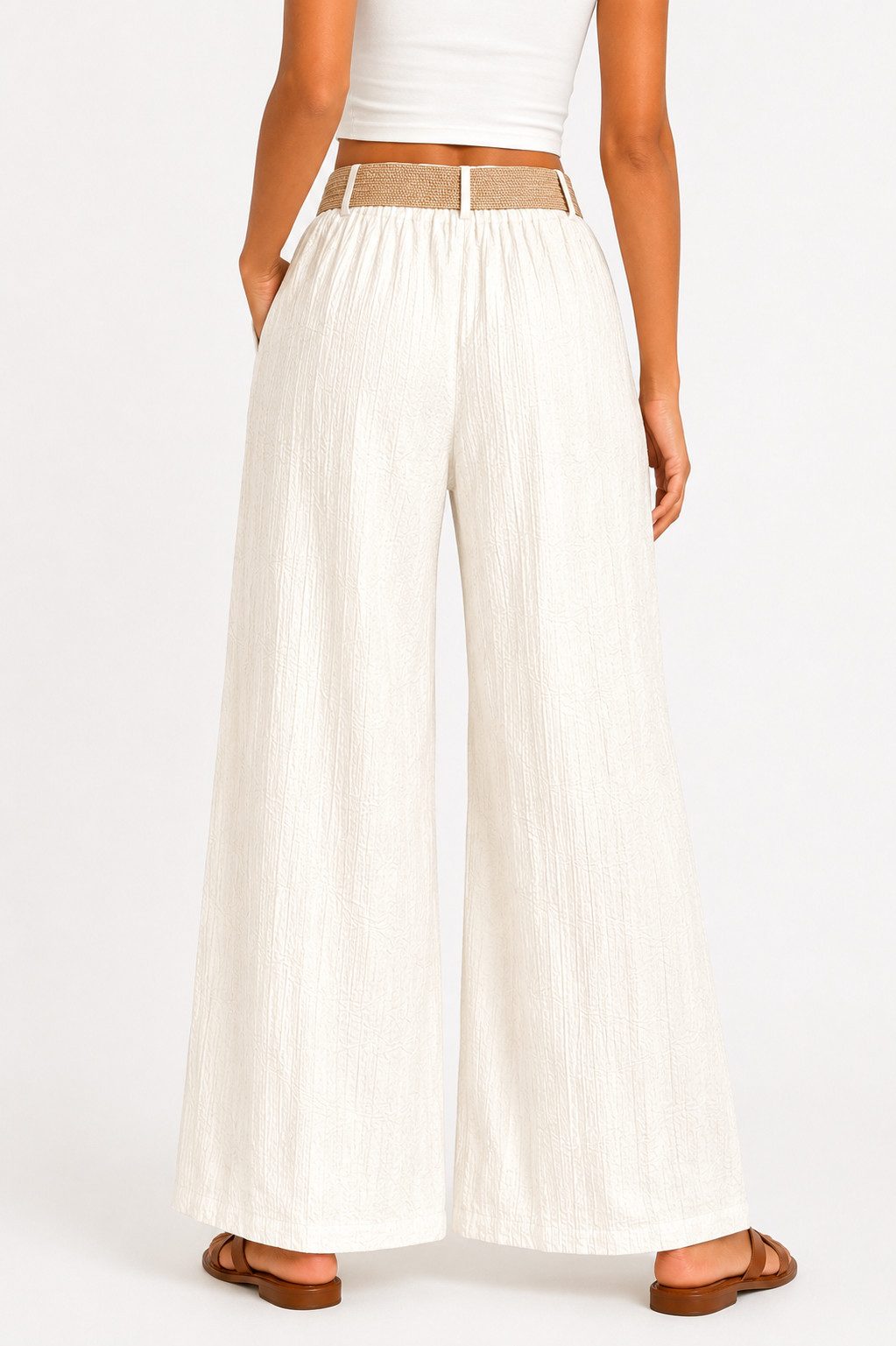 Mississhop Palazzohose Damen Palazzo Hose mit weitem Bein und elastischem Bund mit Gürtel S/M