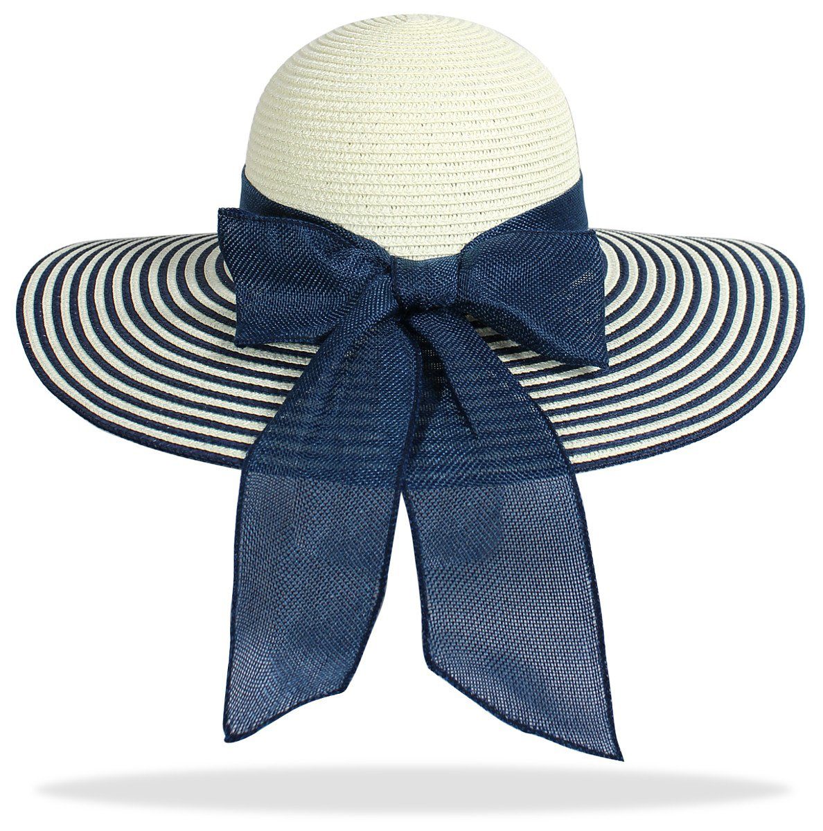 Eleganter Strohhut mit weicher breiter SH005-Blau dy_mode Sonnenhut Krempe Sommerhut Schleife Damen Strohhut