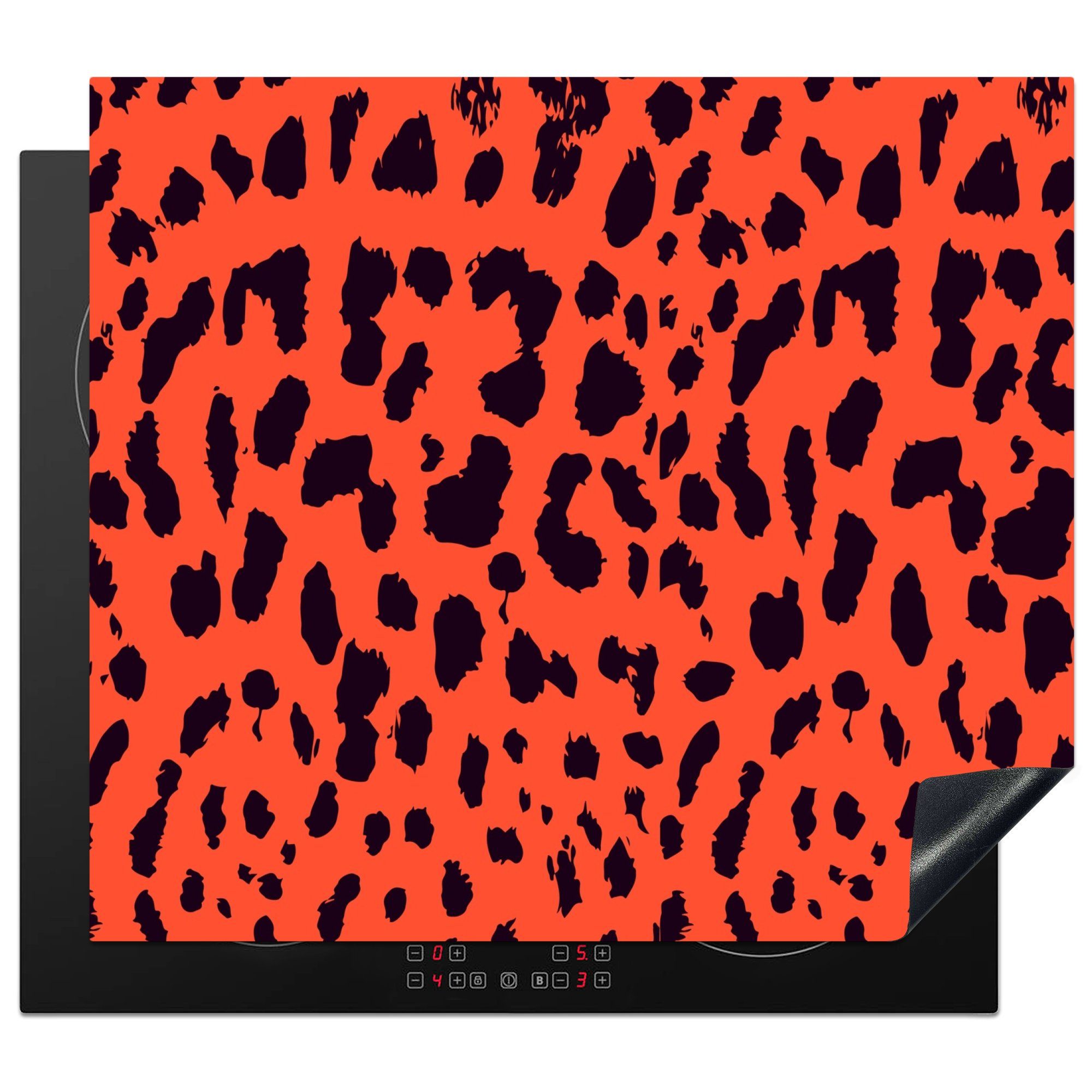MuchoWow Herdblende-/Abdeckplatte Tierprint - Panther - Rot - Schwarz, Vinyl, (1 tlg), 58x51 cm, Küchen Dekoration für Induktionsherd, Induktionskochfeld