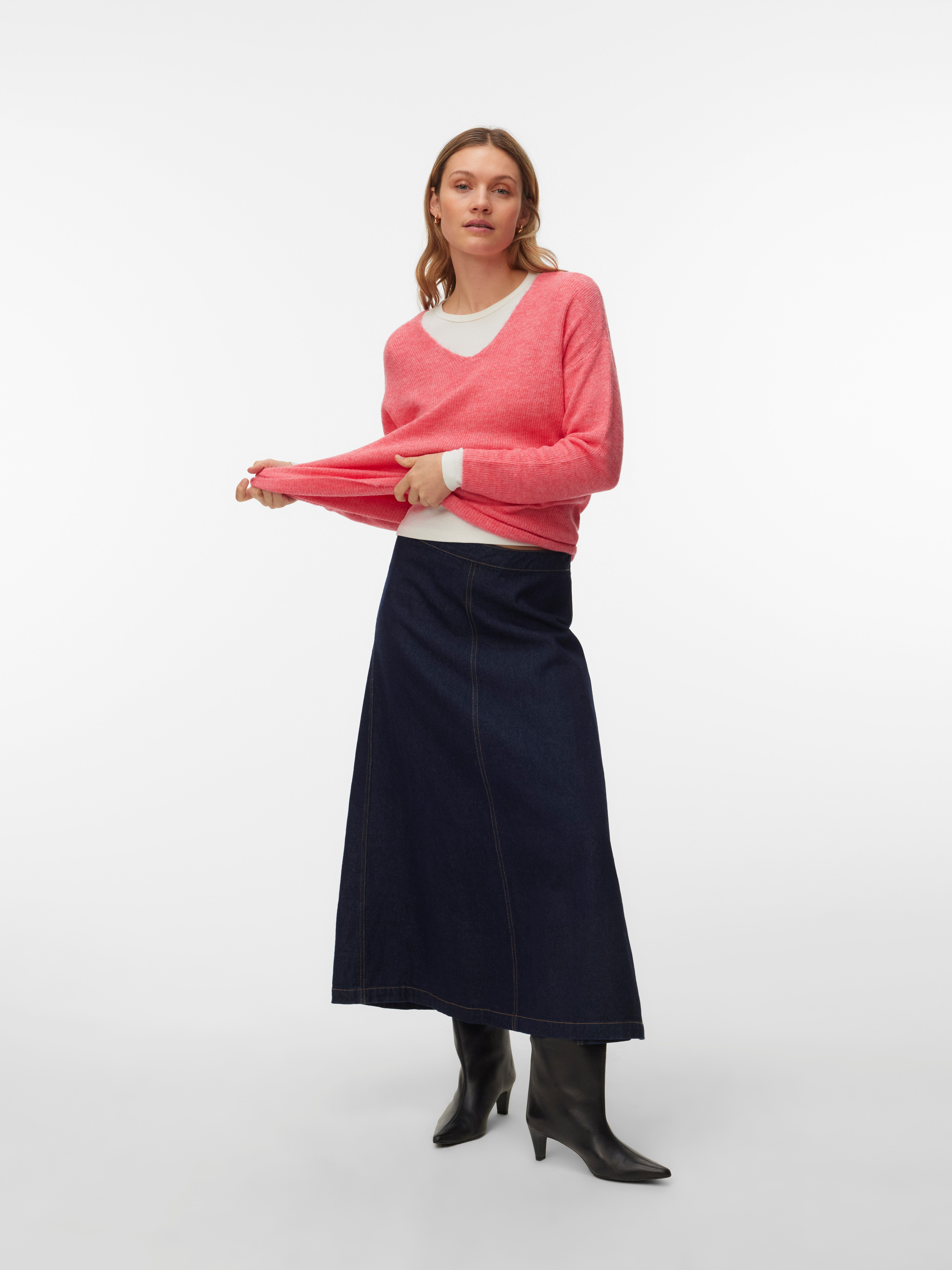 Vero Moda V-Ausschnitt-Pullover VMCREWLEFILE LS V-NECK BLOUSE NOOS Materialmix, loose fit