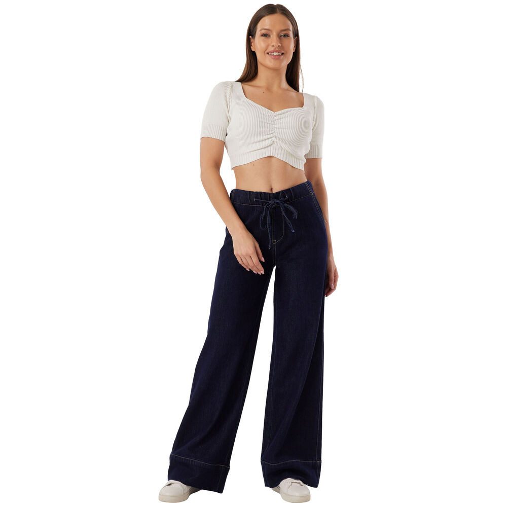 Ital-Design Weite Jeans Lässige Damenhose mit weitem Schnitt und Kordelzug (91531126) Stretch Relaxed Fit Jeans in Dunkelblau – Bild 4 von 5
