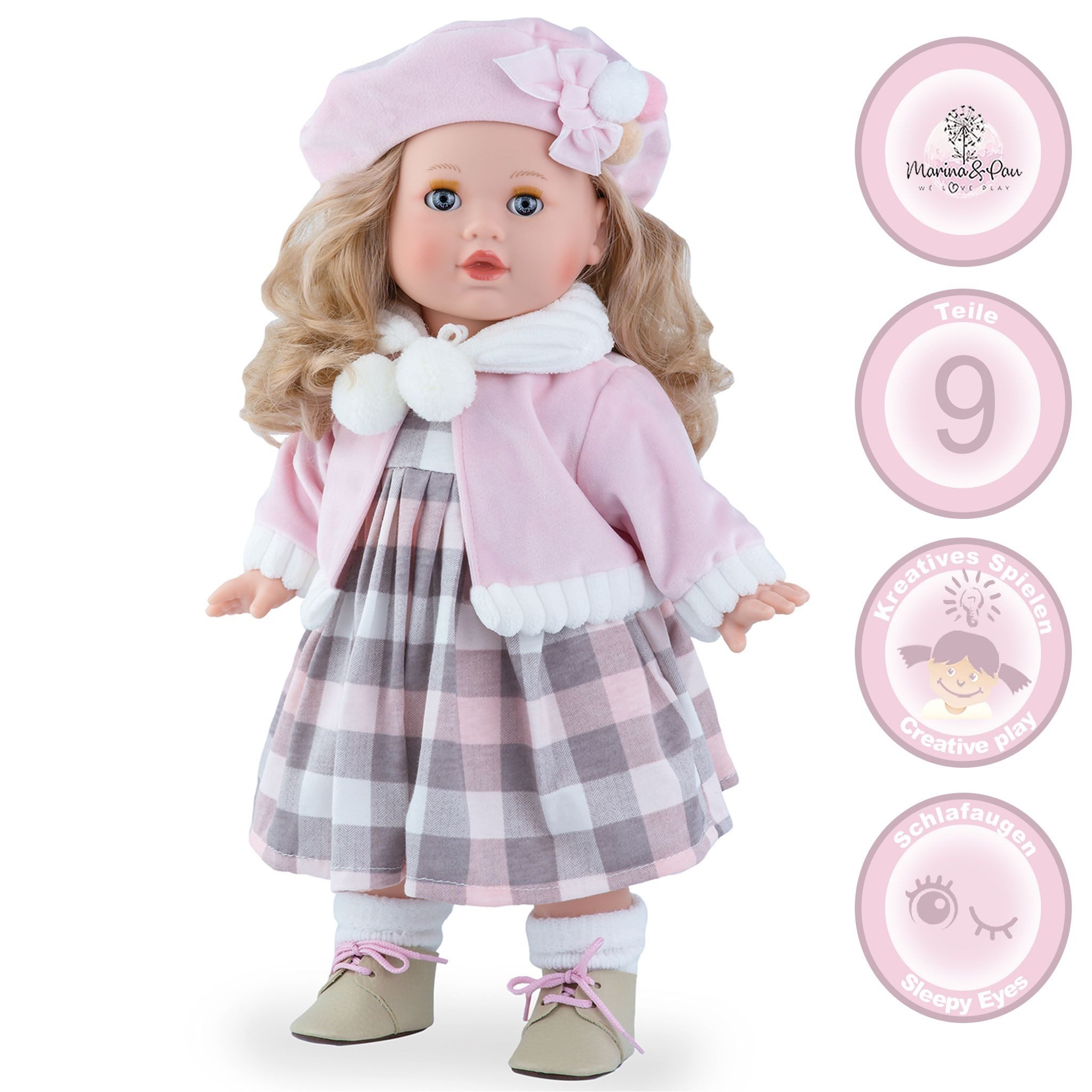 Marina & Pau Anziehpuppe Annabell 42cm mit langen Haaren und Schlafaugen