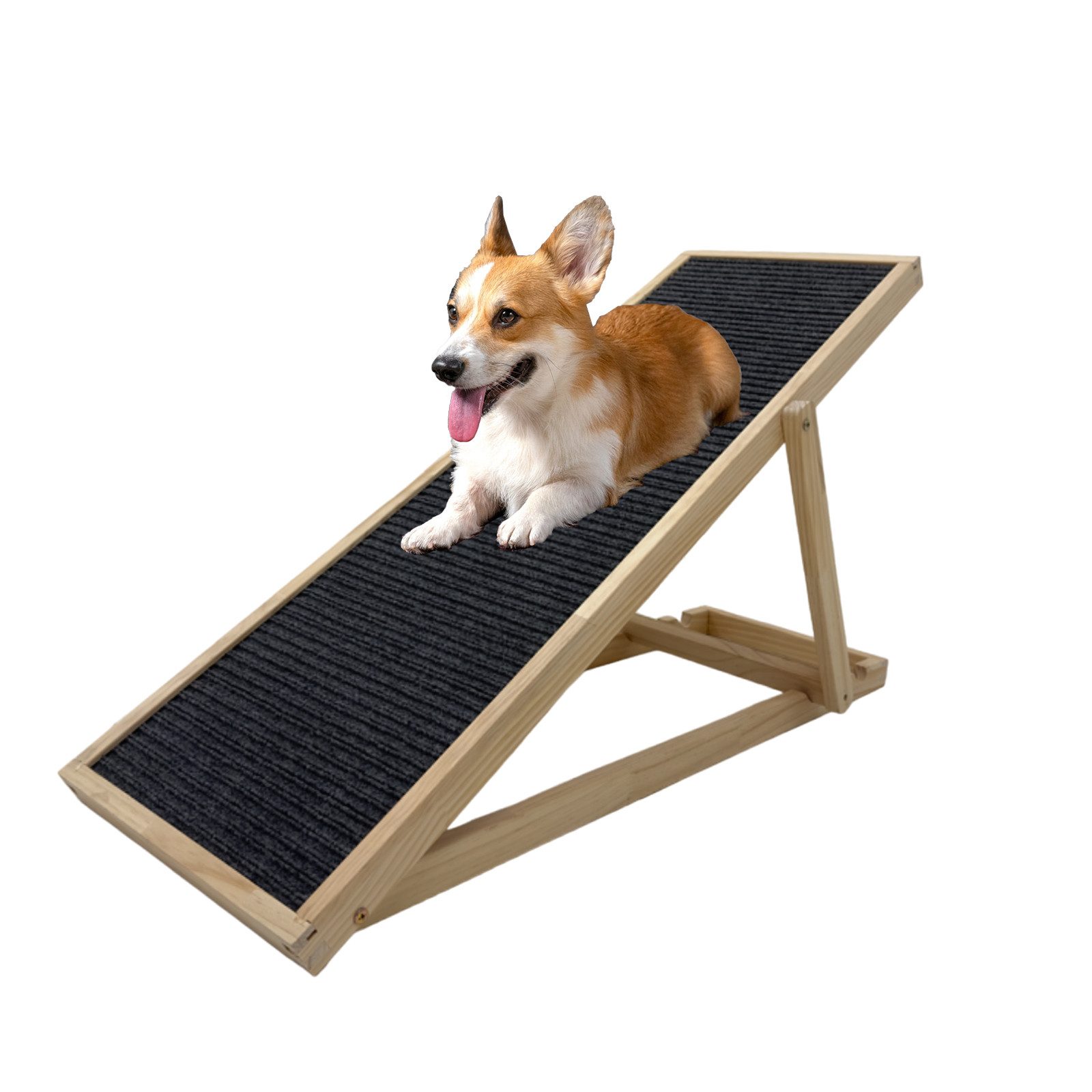 TRUTZHOLM Hunderampe Holz 104x35 cm 35 kg Tragkraft höhenverstellbar klappbar Filzbezug, Anti-Rutsch Lauffläche, platzsparend verstaubar, robust