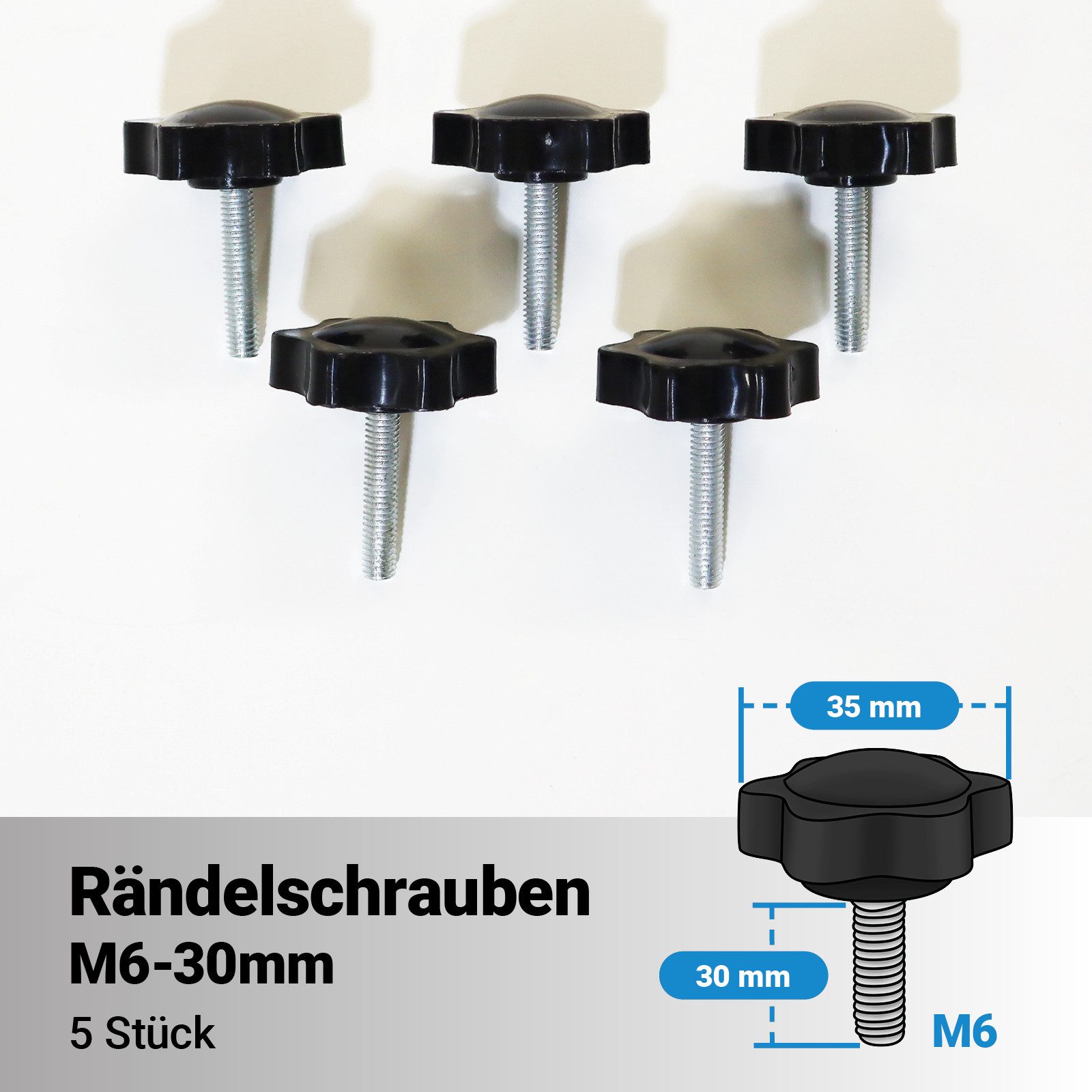 Bituxx Stockschraube 5x Stockschraube M6 - 30 mm, (MS-20038)