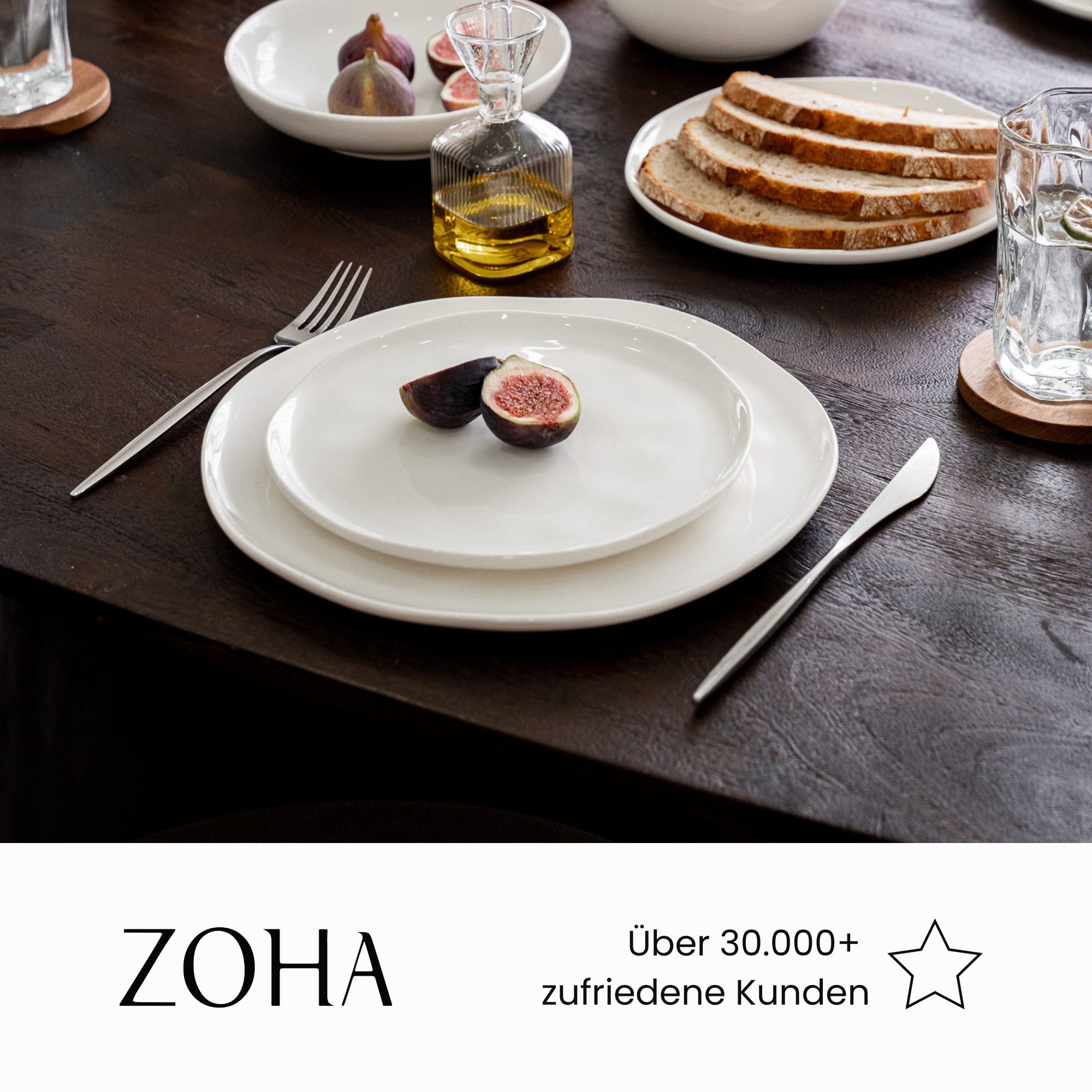 Zoha Teller-Set Perlemor weiß - Skandinavisches Design, Teller Set spülmaschinenfest (48-tlg), 6 Personen, Hochwertiges Steingut, Mikrowellenfestes & Kratzbestä – Bild 3 von 5