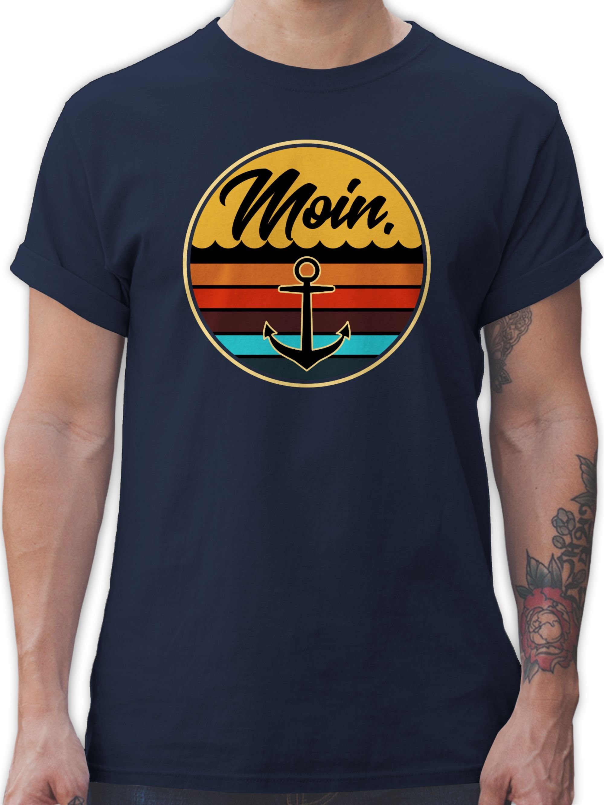 Shirtracer T-Shirt Moin Retro Badge Sprüche Statement 01 Navy Blau