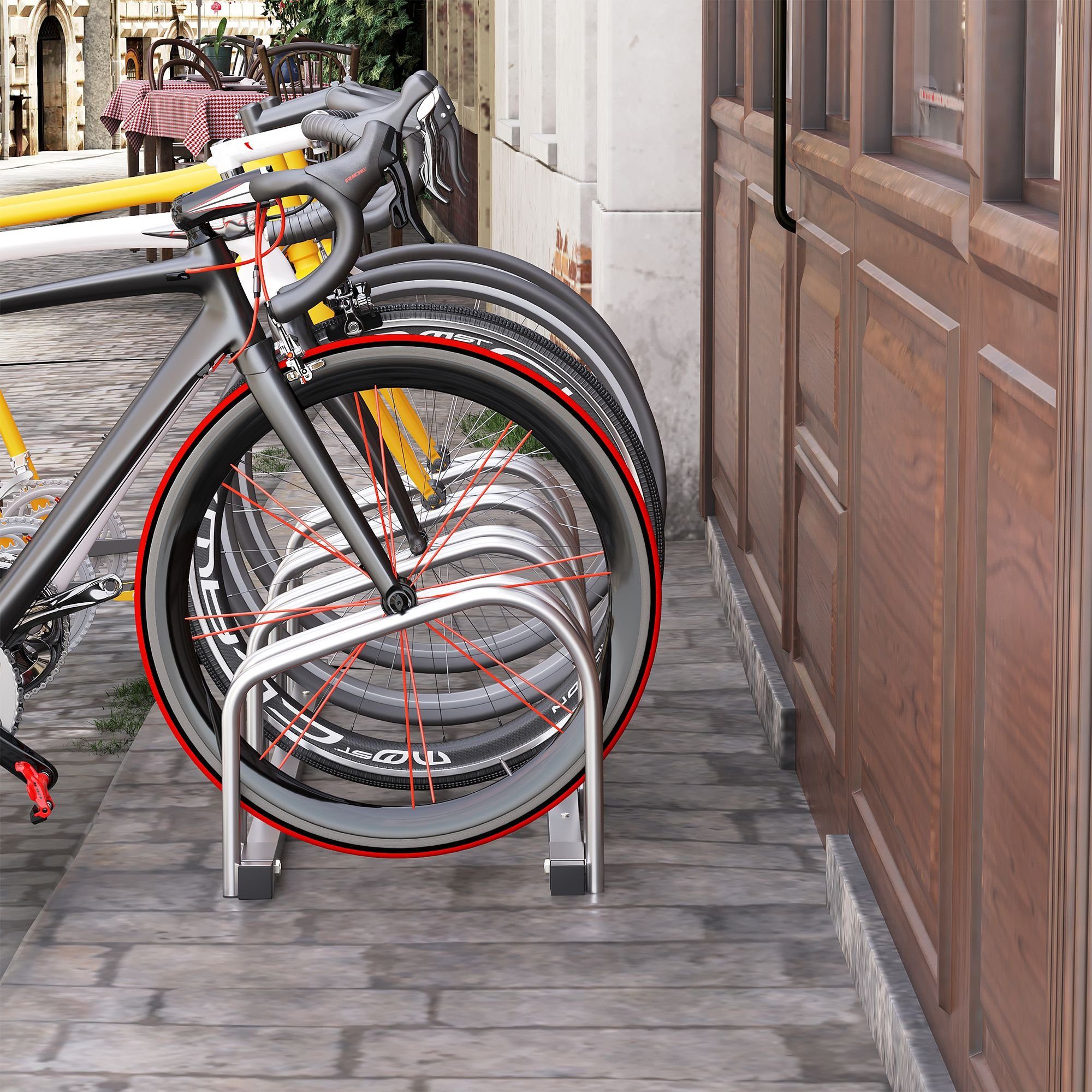 HOMCOM Велосипедные стойки Fahrrad Ständer, langlebig Boden- und Wandmontage, aus Stahl (Mehrfachständer, 1-St., Radständer), wetterfest, Silber