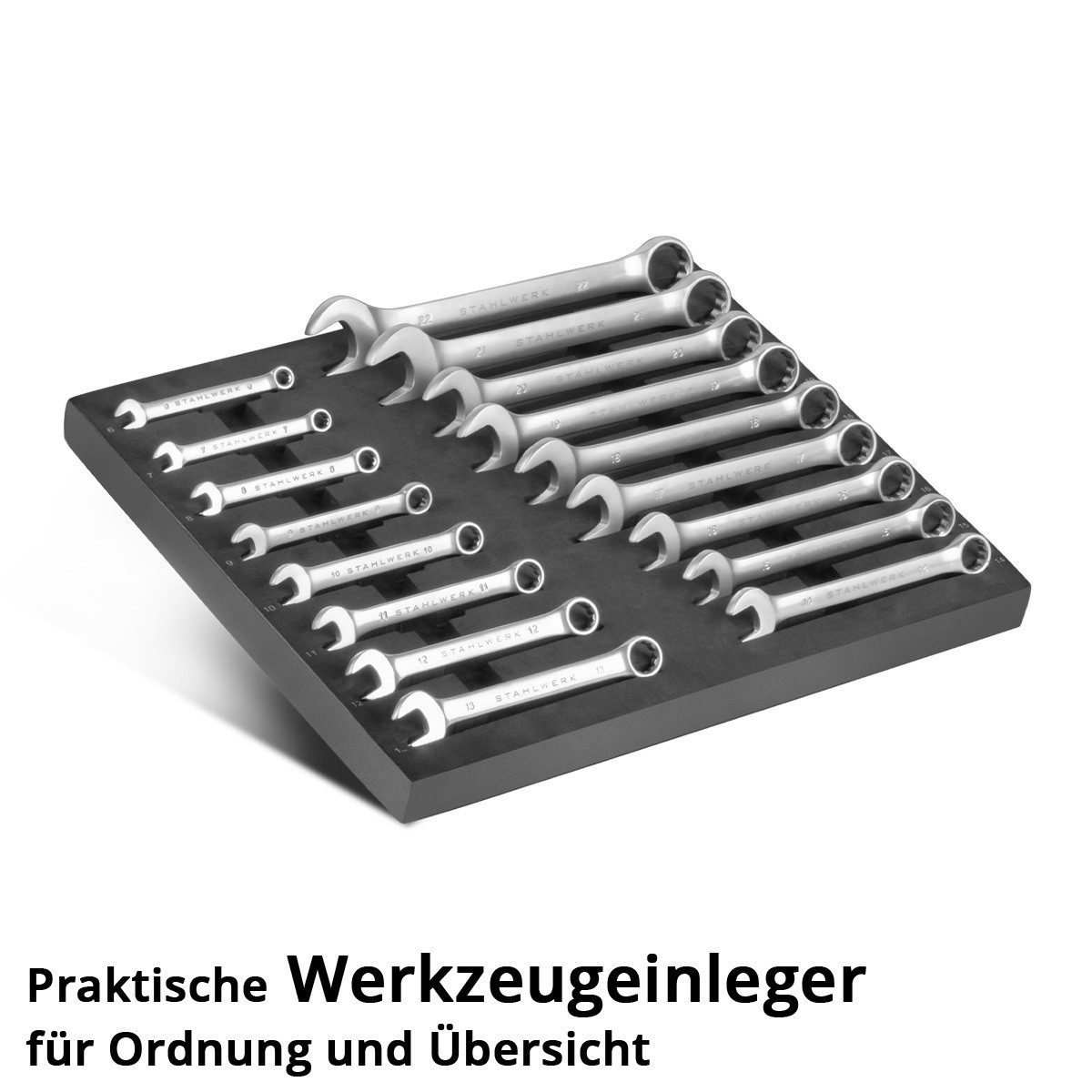 STAHLWERK Steckschlüssel Werkzeugwageneinlage Ring-Maulschlüssel-Satz (Set, 17 St), Schweißer-Gripzangen inklusive Transportkoffer