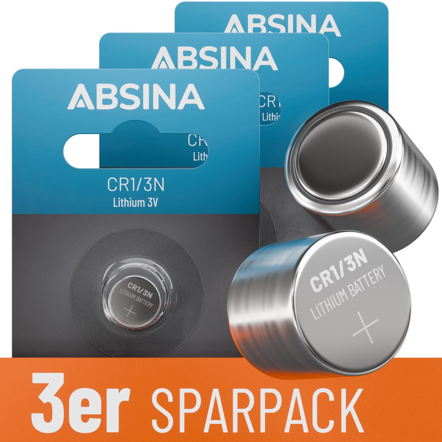 ABSINA 3x CR1/3N Batterie Lithium 3V - lang haltbare Batterie CR11108 Knopfzelle, (3 St)