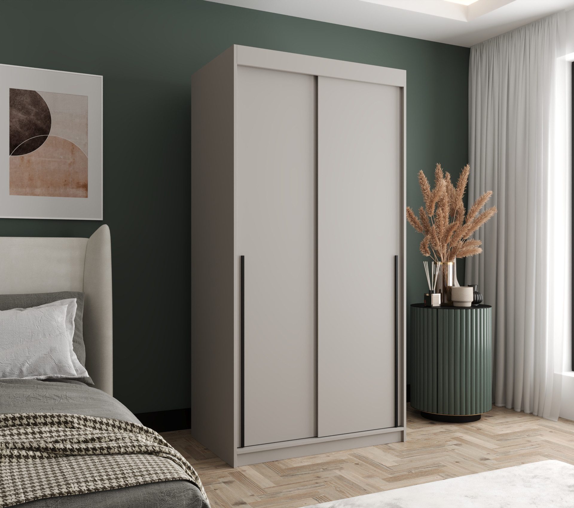 Home Collective Schwebetürenschrank Kleiderschrank Schrank Schlafzimmer Garderobe geräumig (erhältliche Breiten: 100cm, 120cm, 150cm, 180cm, 200cm, 250cm, Höhe 200 cm) 2 Türen,mit Einlegeböden und zwei Kleiderstangen wählbare Handgriffe