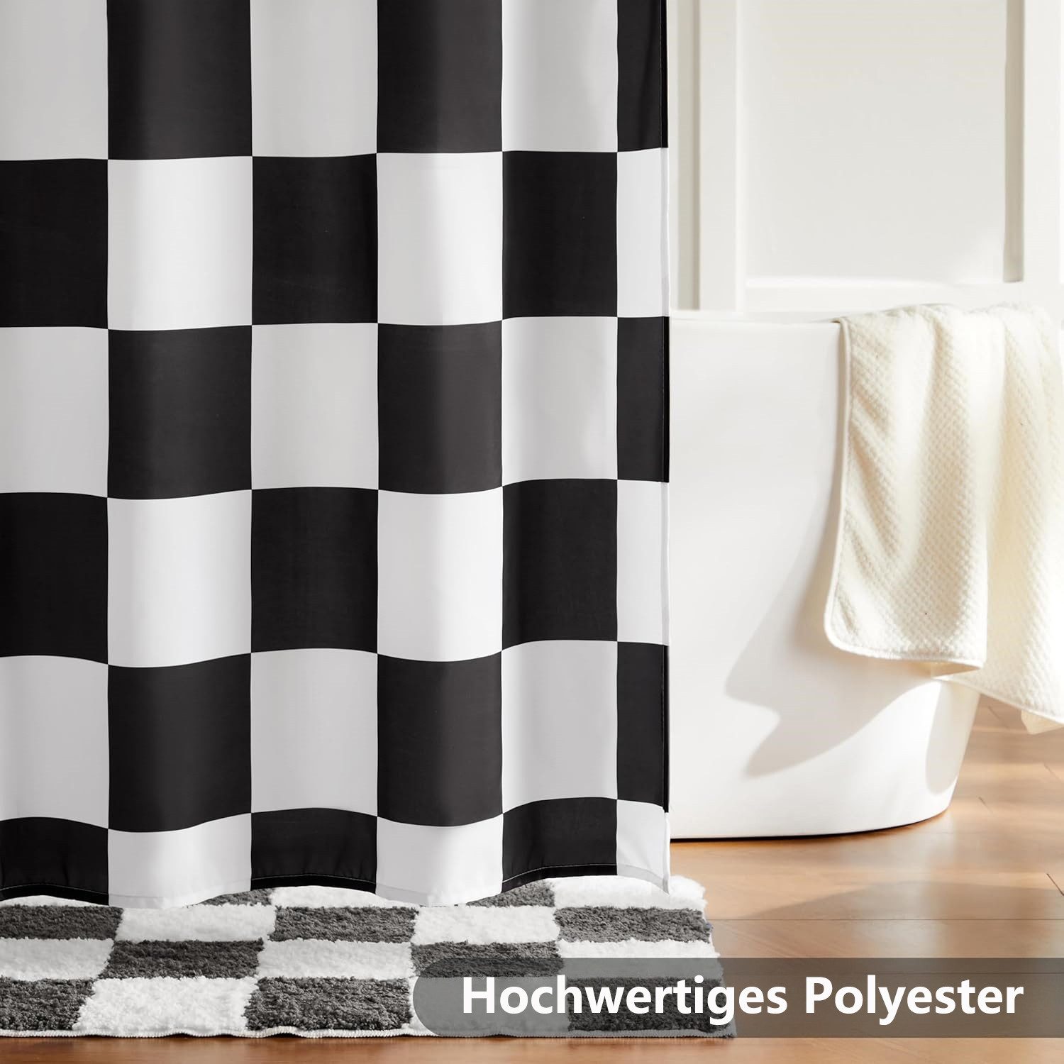 FOUORTUNATE-BEE Duschvorhang Karierter Duschvorhang für Badezimmer Hübsches Retro-Schachbrettmuster Breite 180 cm (Duschgardine in Vintage-Ästhetik, maschinenwaschbar, Stoffduschvorhang)