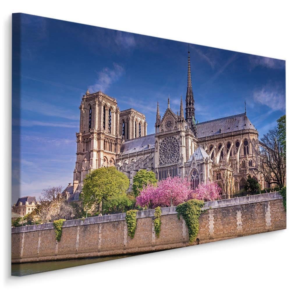 Muralo Leinwandbild Architektur – Leinwandbild Wandbild Kunstdruck Wohnzimmer, Gebäude (1 St), Stadt – Paris – Notre Dame, 120 x 80 cm, aufhängefertig