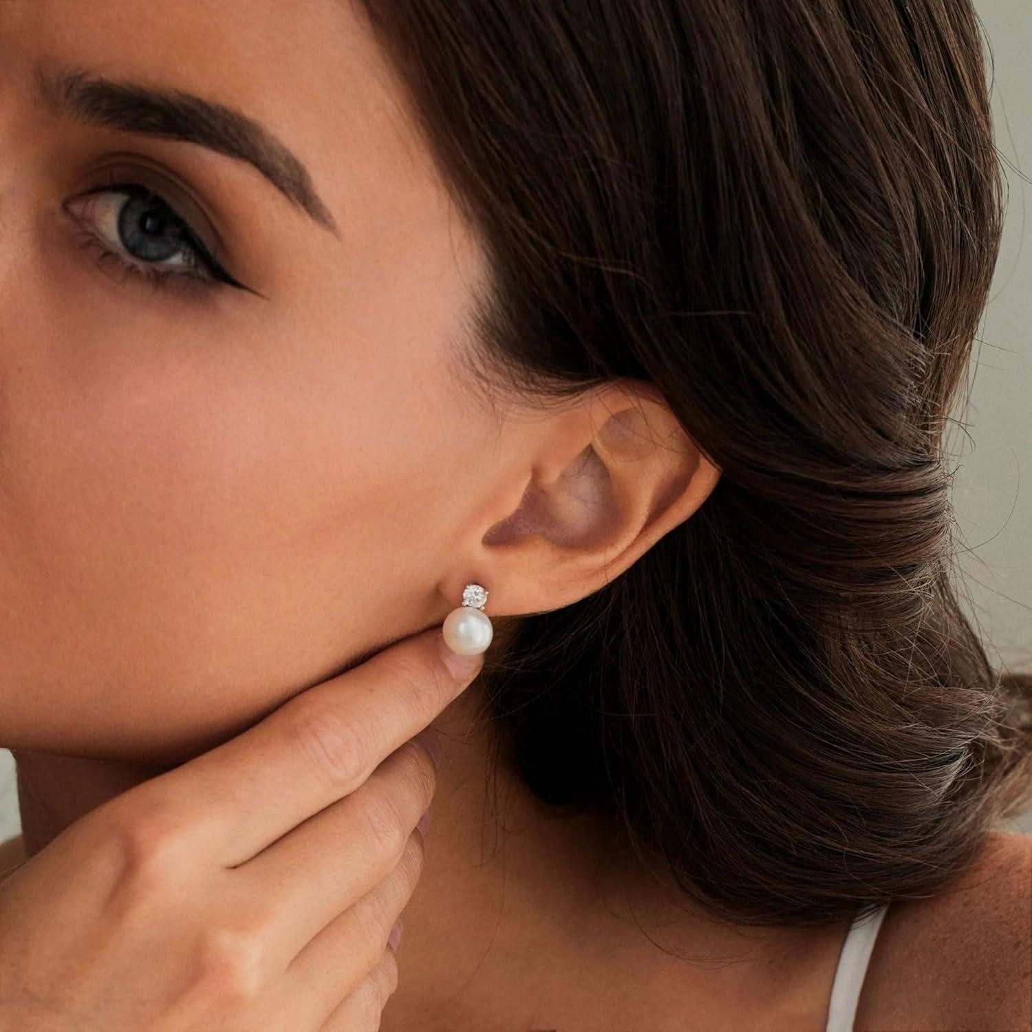 LuxusKollektion Perlenohrringe Ohrstecker Süßwasserperlen Silber 925 Damen Braut 5mm B-Silber – Bild 4 von 5