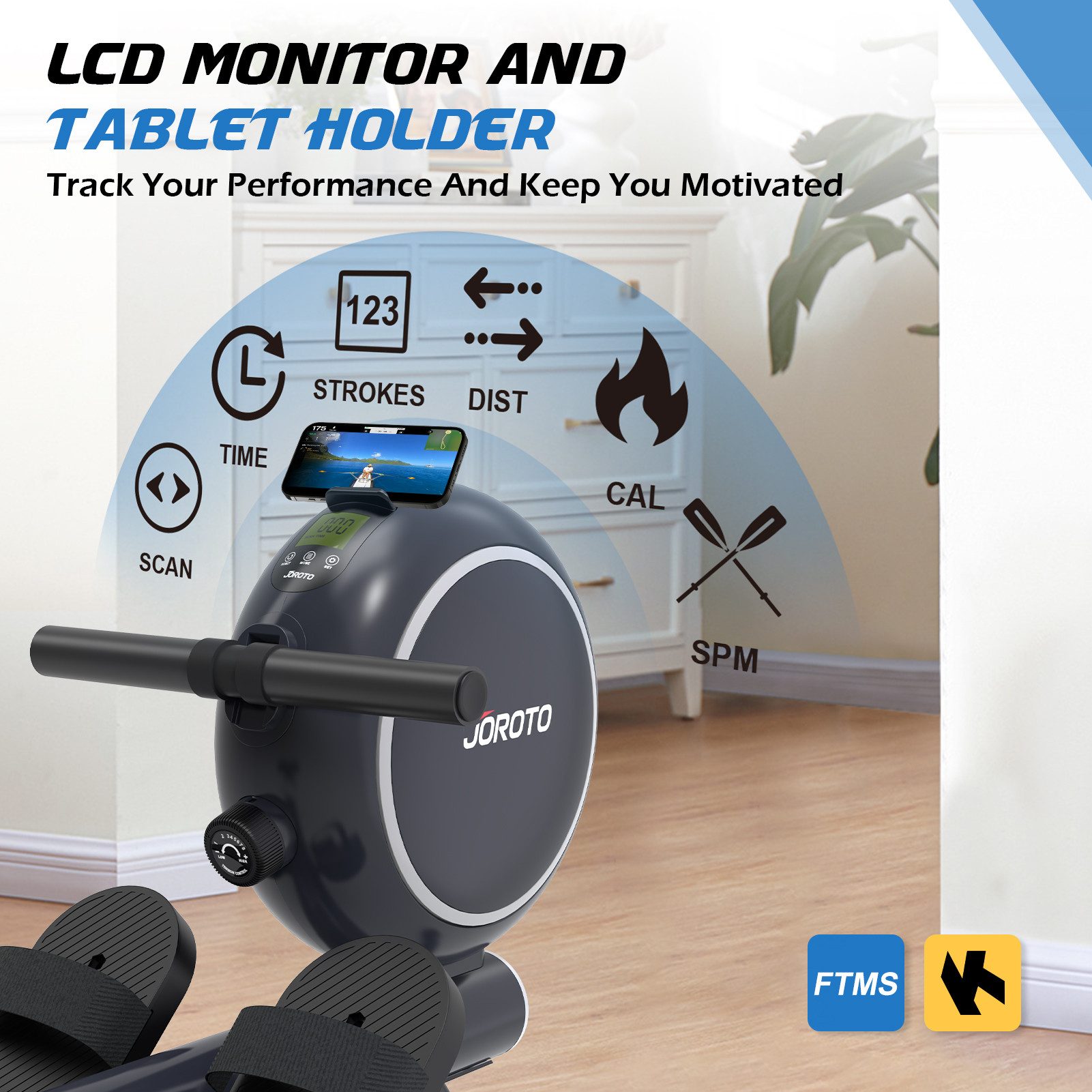 JOROTO Rudergerät JOROTO Rudergerät 8 Stufen, 140 kg Tragfähigkeit, Bluetooth