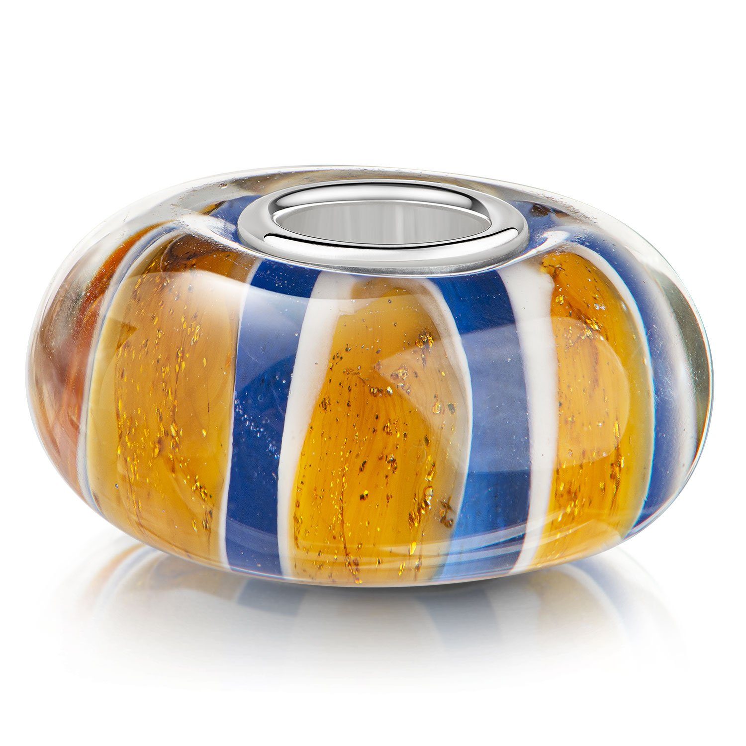 Materia Bead Glasperle Streifen Glitzer Blau Weiß Orange Silber 509, Hülse aus 925 Sterling Silber