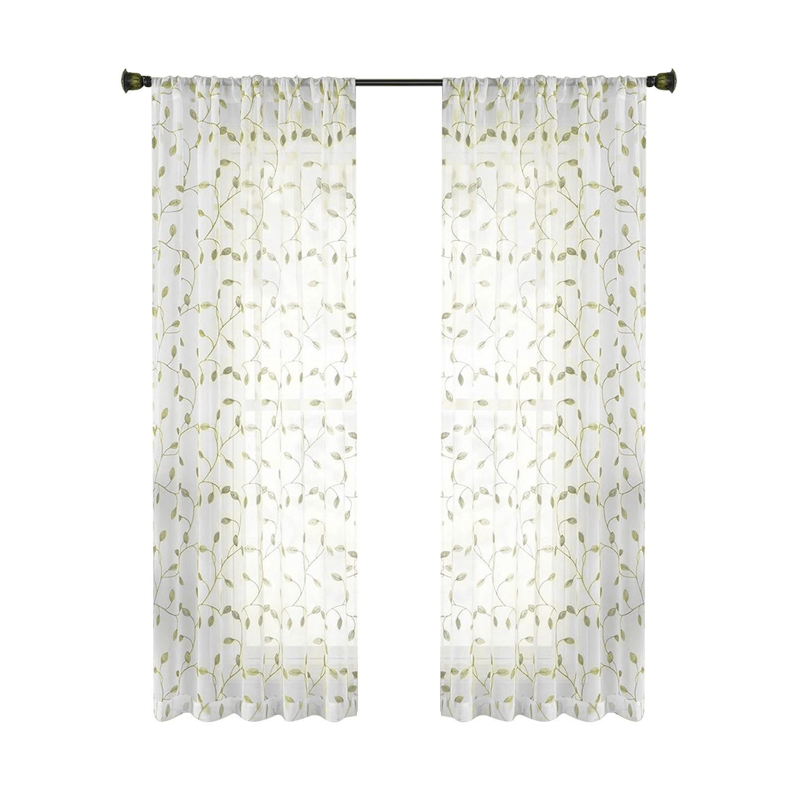 BTTO V&G Gardine Voile Gardine Blättern Stickerei Vorhang 2 Stück, Transpar günstig online kaufen