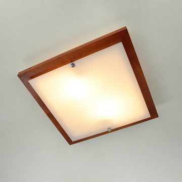Licht-Erlebnisse Deckenleuchte ERIN, ohne Leuchtmittel, Moderne Deckenlampe Holz Glas quadratisch flach Wohnzimmer Lampe