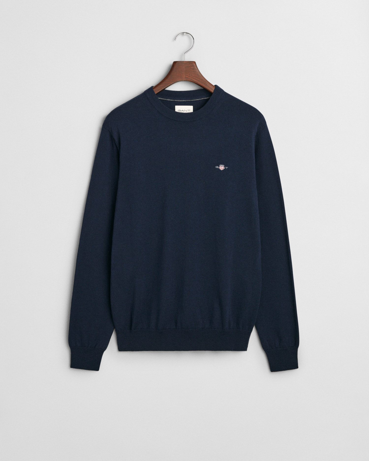 Gant Rundhalspullover CTN/WO C-NECK mit Logostickerei