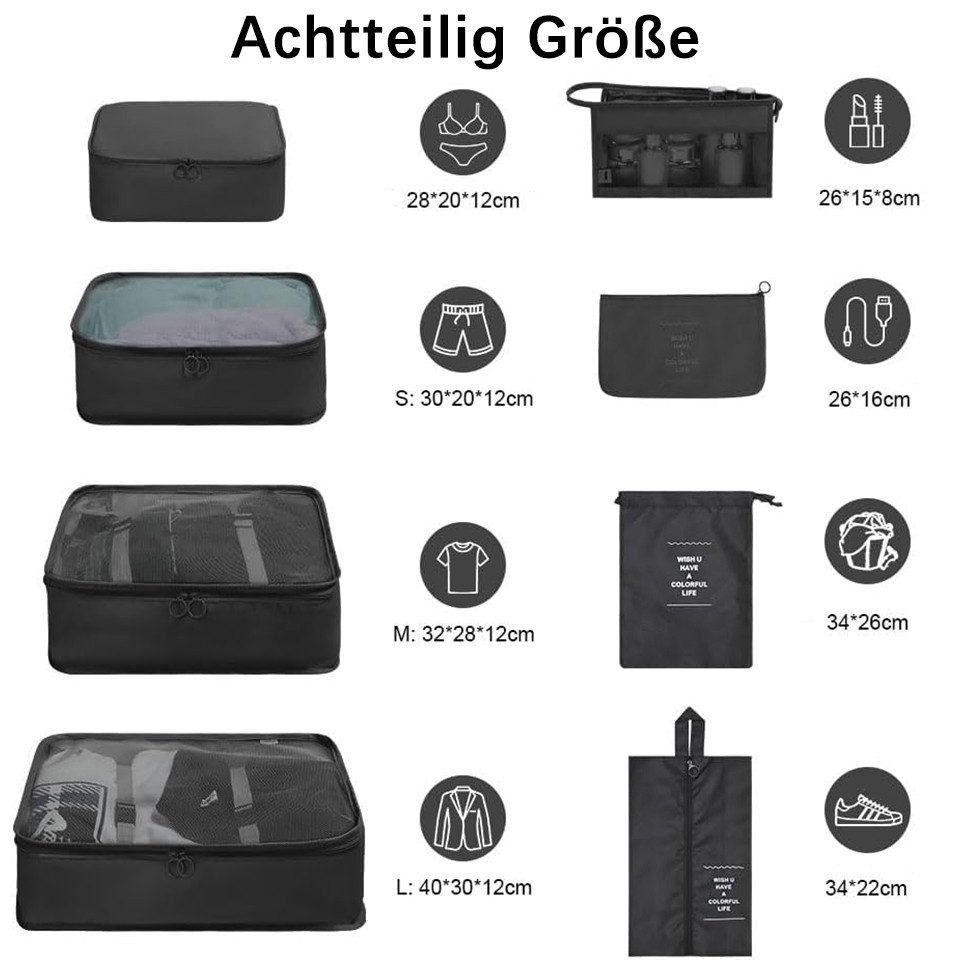 Diwzbyn Kofferorganizer 8 Teilige Packing Cubes Kleidertaschen Koffer Organizer (8-tlg)